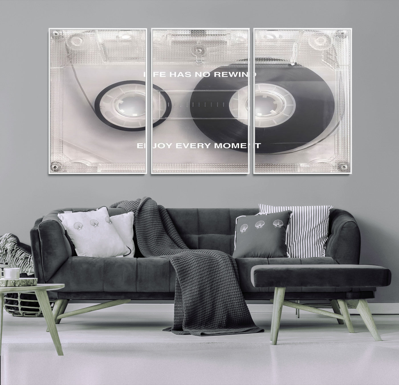 54028-MGV-CV-36X24-Vintage Cassette Tape Canvas Wall Art - Inspirational 'Life Has No Rewind' Quote, Retro Music Decor