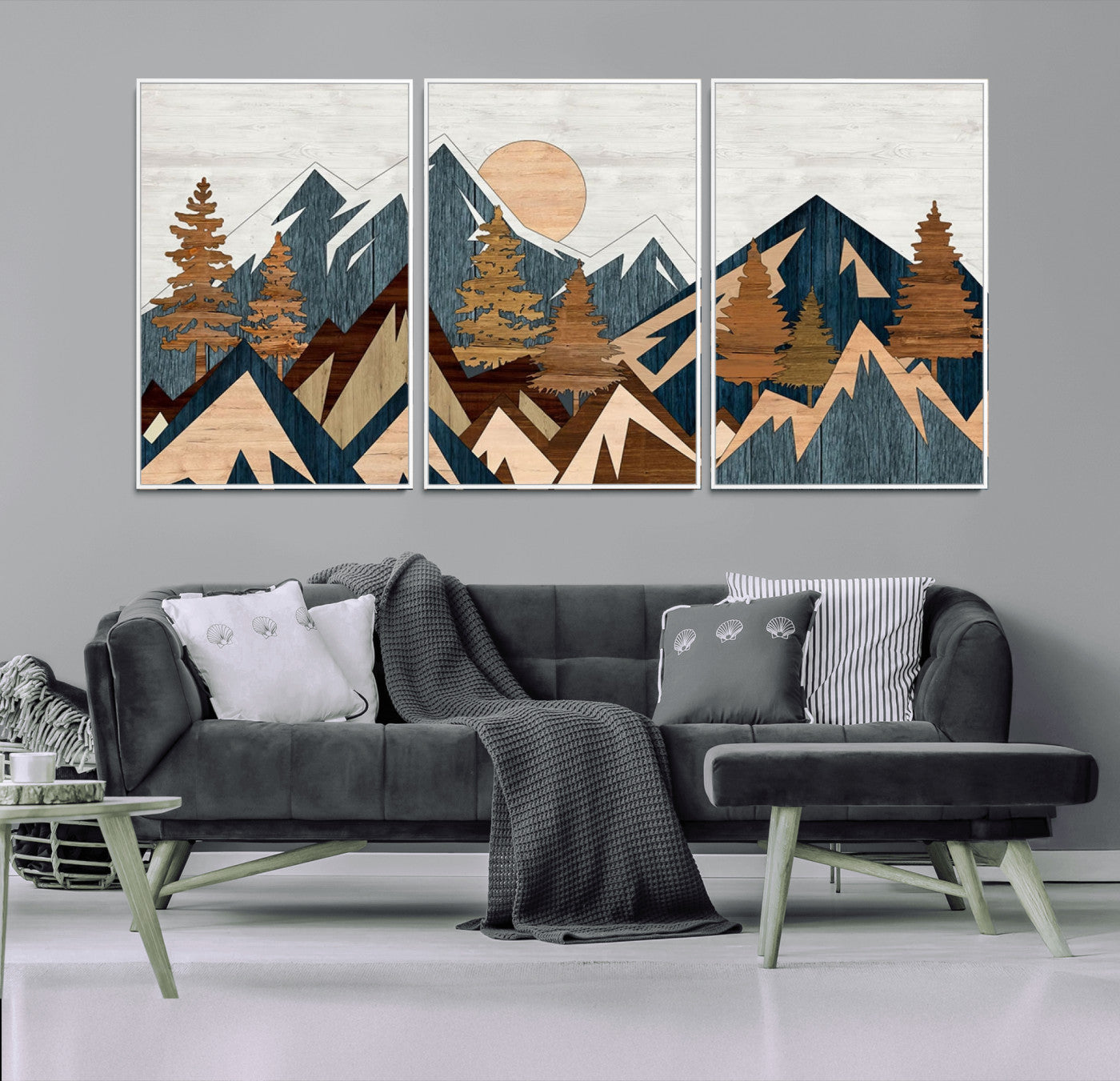 91467-MGV-FC-60X30-3P_White-Abstract Wood Panel Effect Mountain Range Top Wall Art Canvas Print