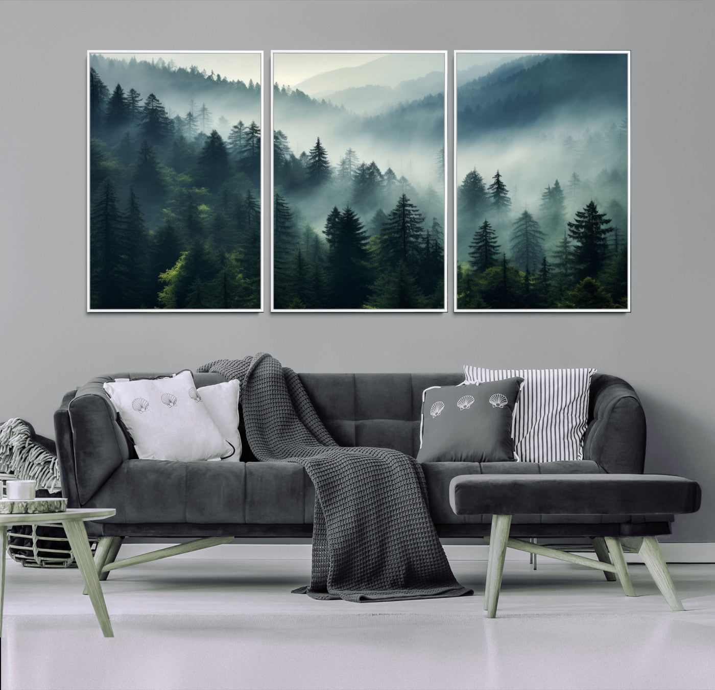 MGV-FC-60X30-3P - Captivating Misty Forest Wall Art Premium Canvas Print a Foggy and Serene Atmosphere Art
