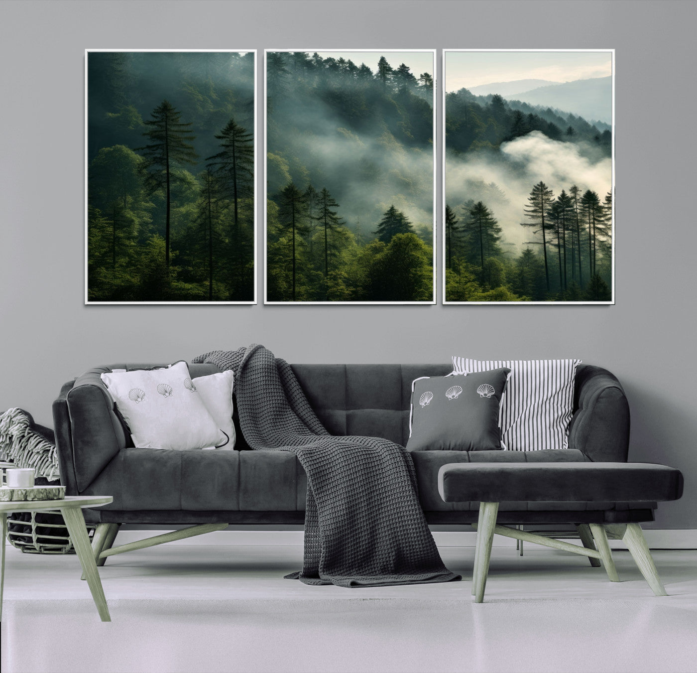 MGV-FC-60X30-3P - Misty Forest Wall Art Premium Canvas Print a Foggy and Serene Atmosphere