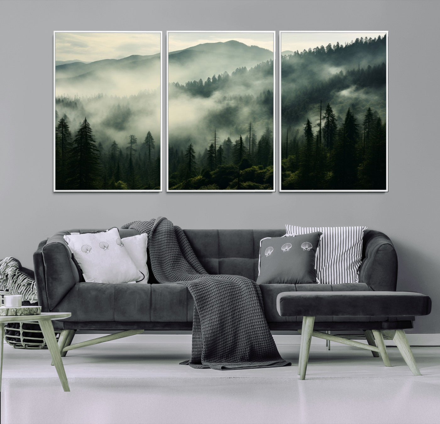 MGV-FC-60X30-3P - Captivating Misty Forest Wall Art Premium Canvas Print a Foggy and Serene Atmosphere