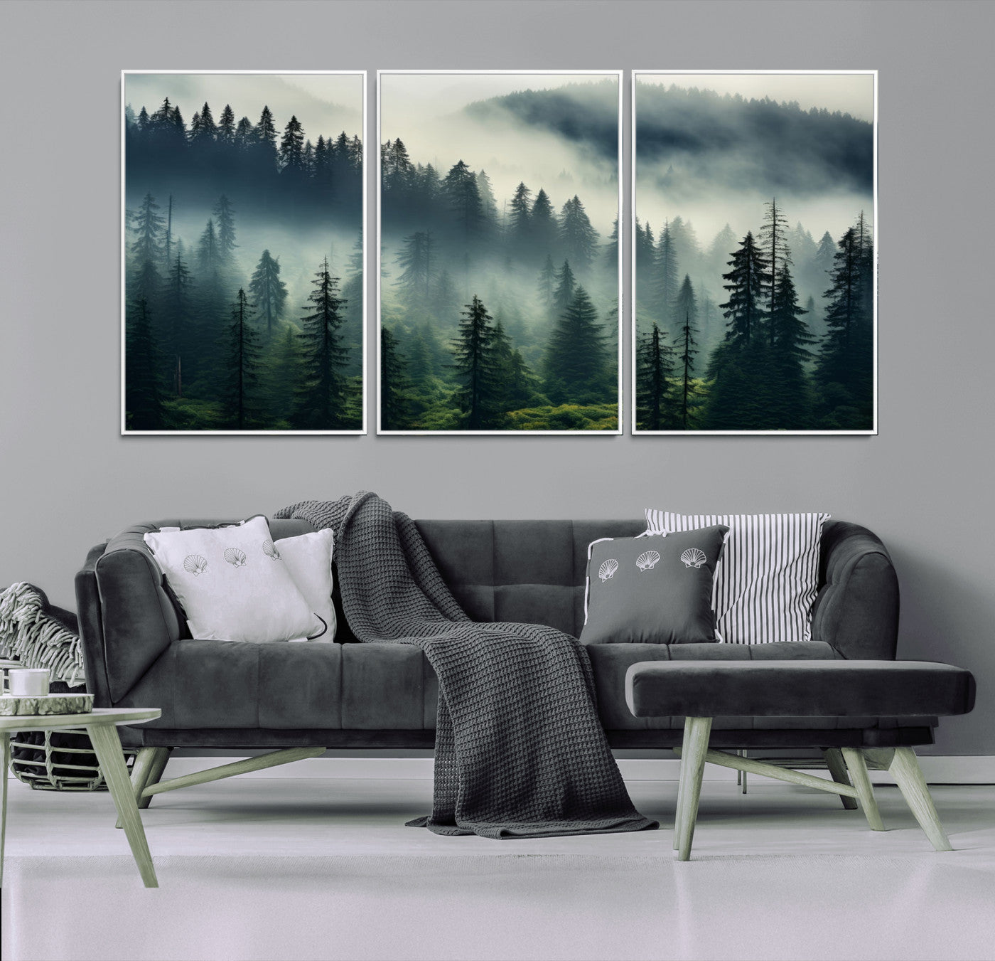 MGV-FC-60X30-3P - Captivating Misty Forest Wall Art Premium Canvas Print a Foggy and Serene Atmosphere