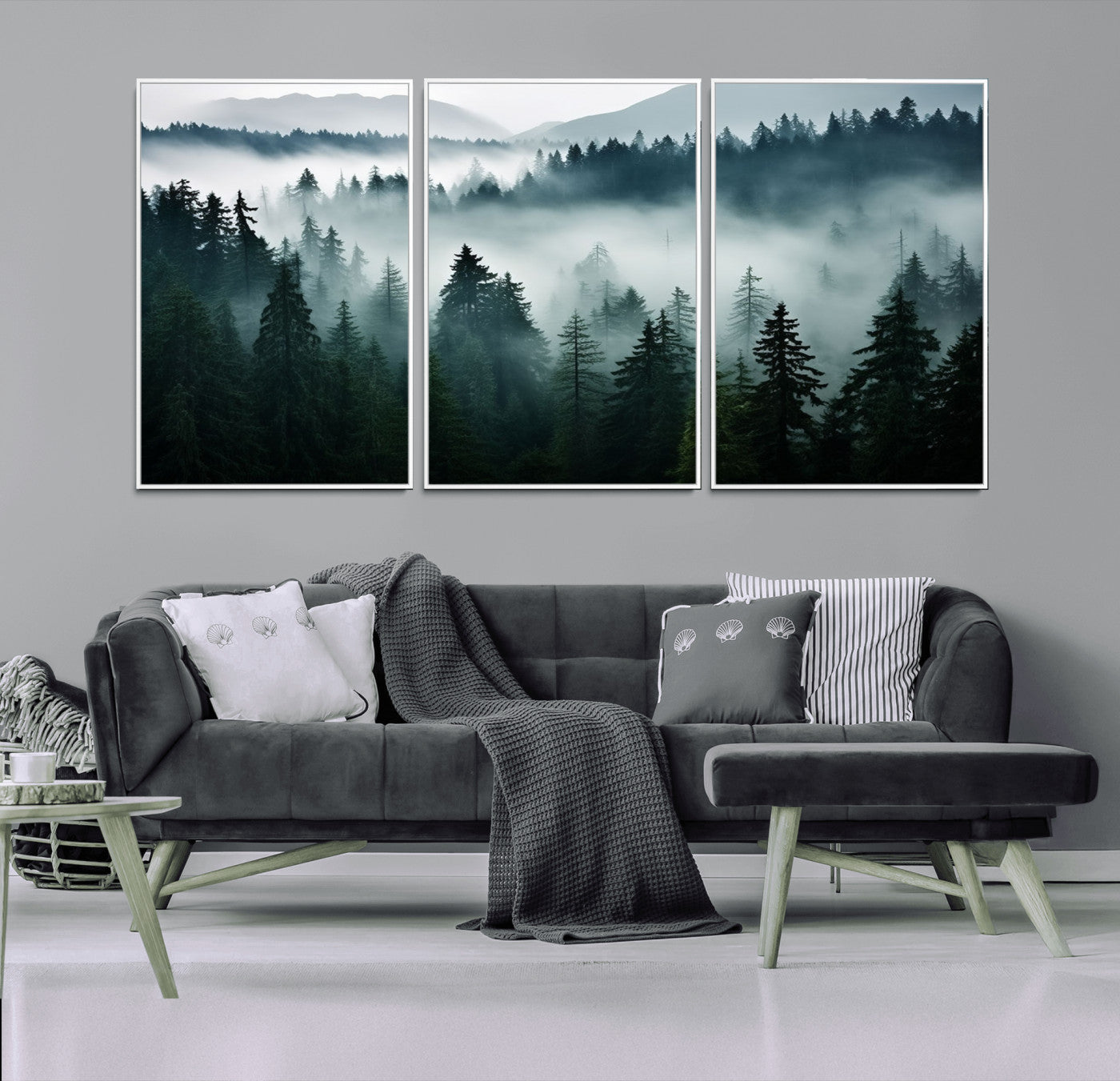 90079-MGV-CV-36X24-Captivating Misty Forest Wall Art Canvas, Premium Canvas Print a Foggy and Serene Atmosphere