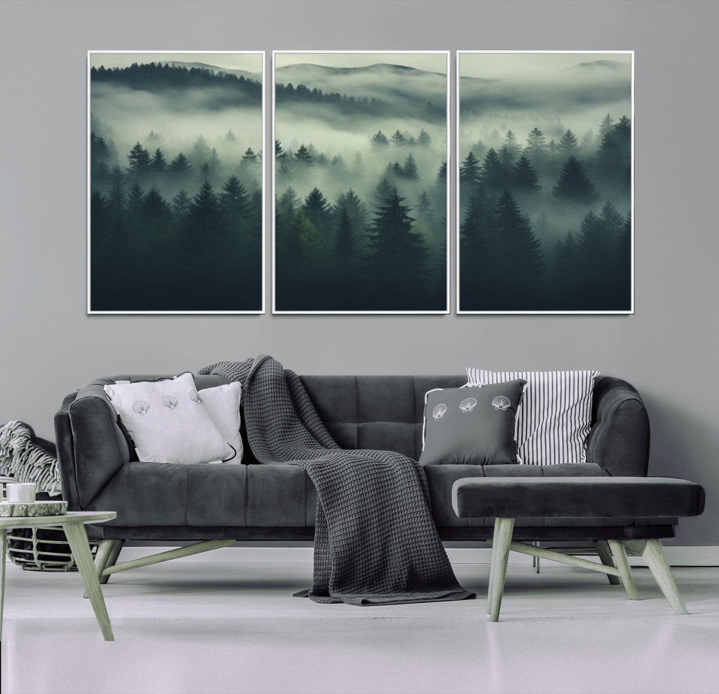76456-MGV-CV-36X24-Misty Forest Wall Art Premium Canvas Print a Foggy and Serene Atmosphere