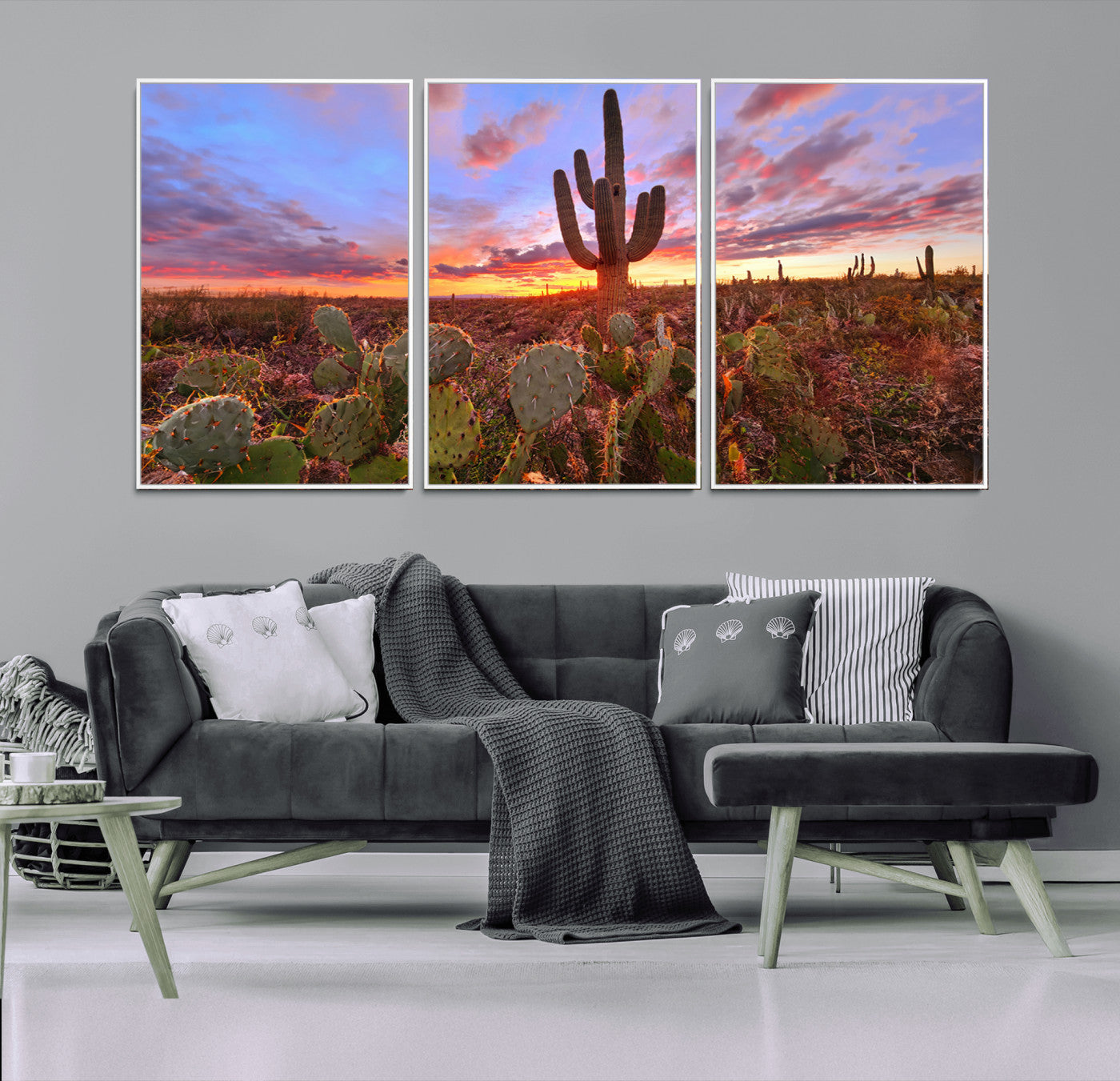 70465-MGV-FC-60X30-3P_White-Arizona Desert Wall Art Canvas Print - Framed Deser Sunset Wall Decor
