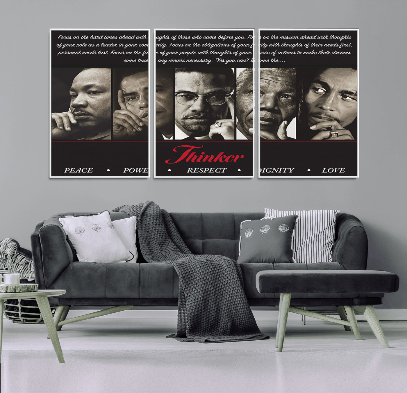 MGV-FC-60X30-3P - Thinkers of Wall Art Canvas Print - Inspirational Wall Art Featuring Icons of Peace, Power, and