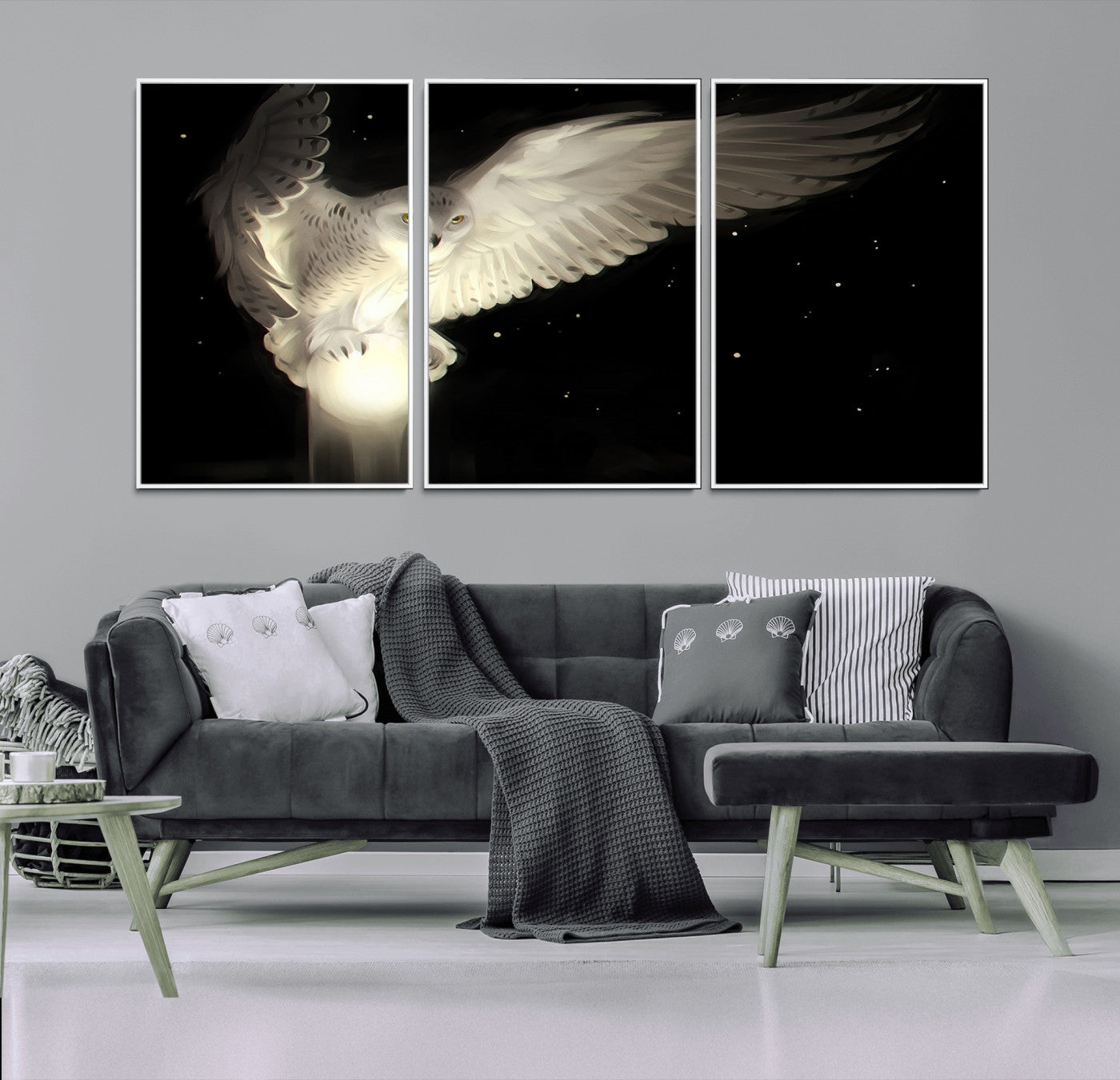 MGV-FC-60X30-3P - Night Owl Art -  Illuminating the Darkness – Unique Animal-Inspired Wall Art for Modern Decor |