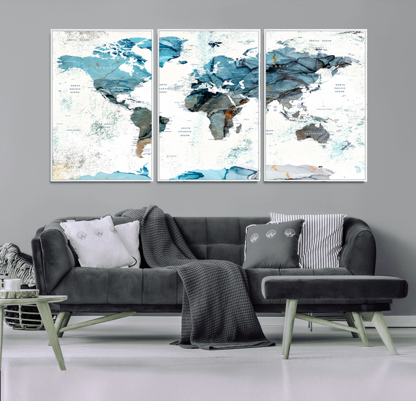 MGV-FC-60X30-3P - Push Pin World Map Canvas Print – Framed Wall Art for Couples to Track Their Travels – Anniversary