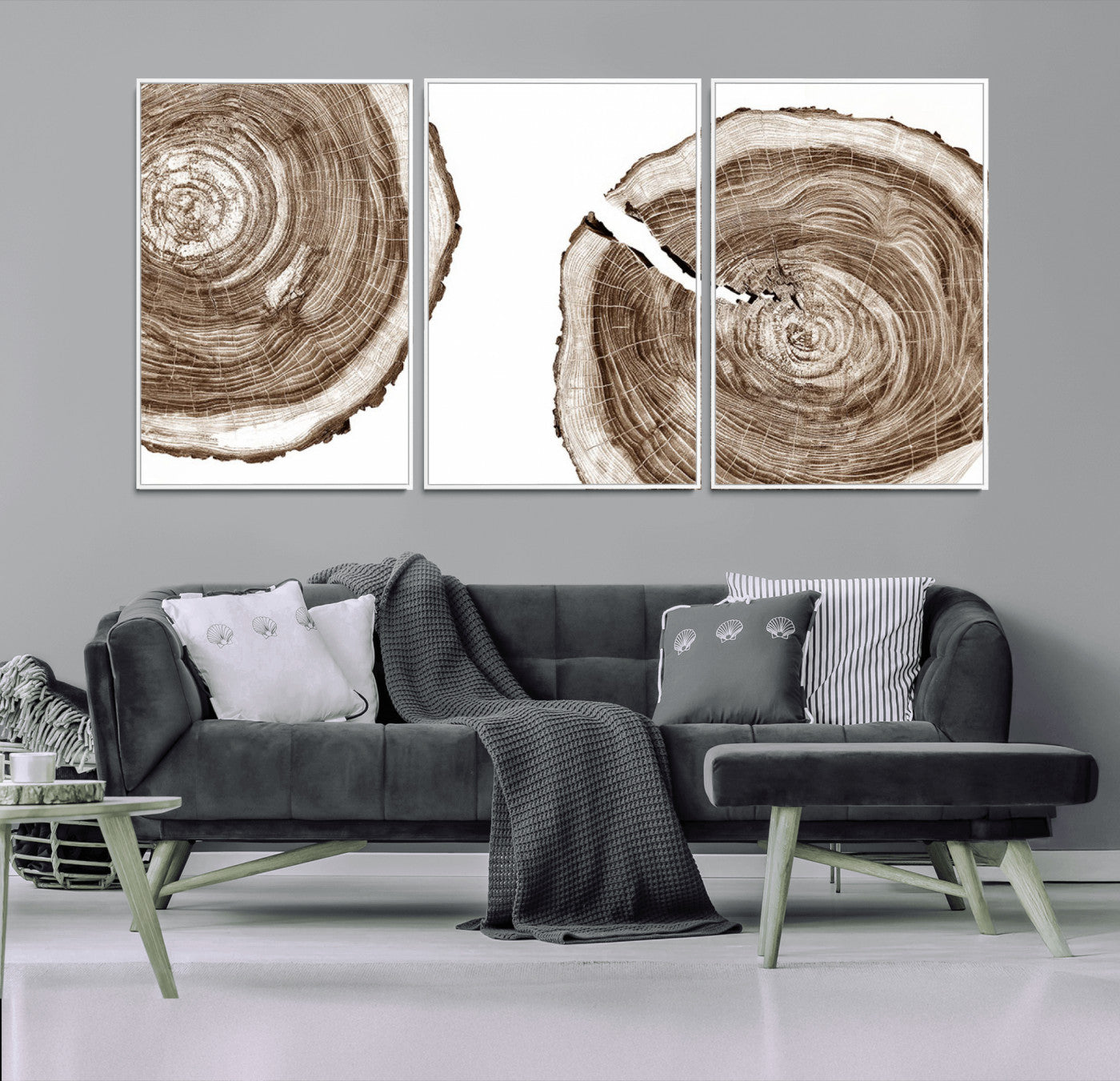 MGV-FC-60X30-3P - Wood Tree Ring Wall Art Canvas Prints, Tree Rings – Minimalist Black and White Wood Art | Triptych