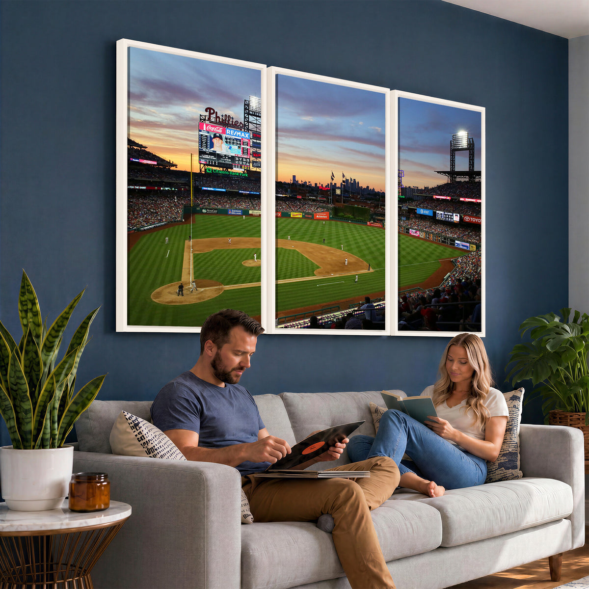 13778-MGV-CV-36X24 - Citizens Bank Park Philadelphia Phillies Wall Art Canvas | 3-Panel Canvas Print of Phillies Stadium