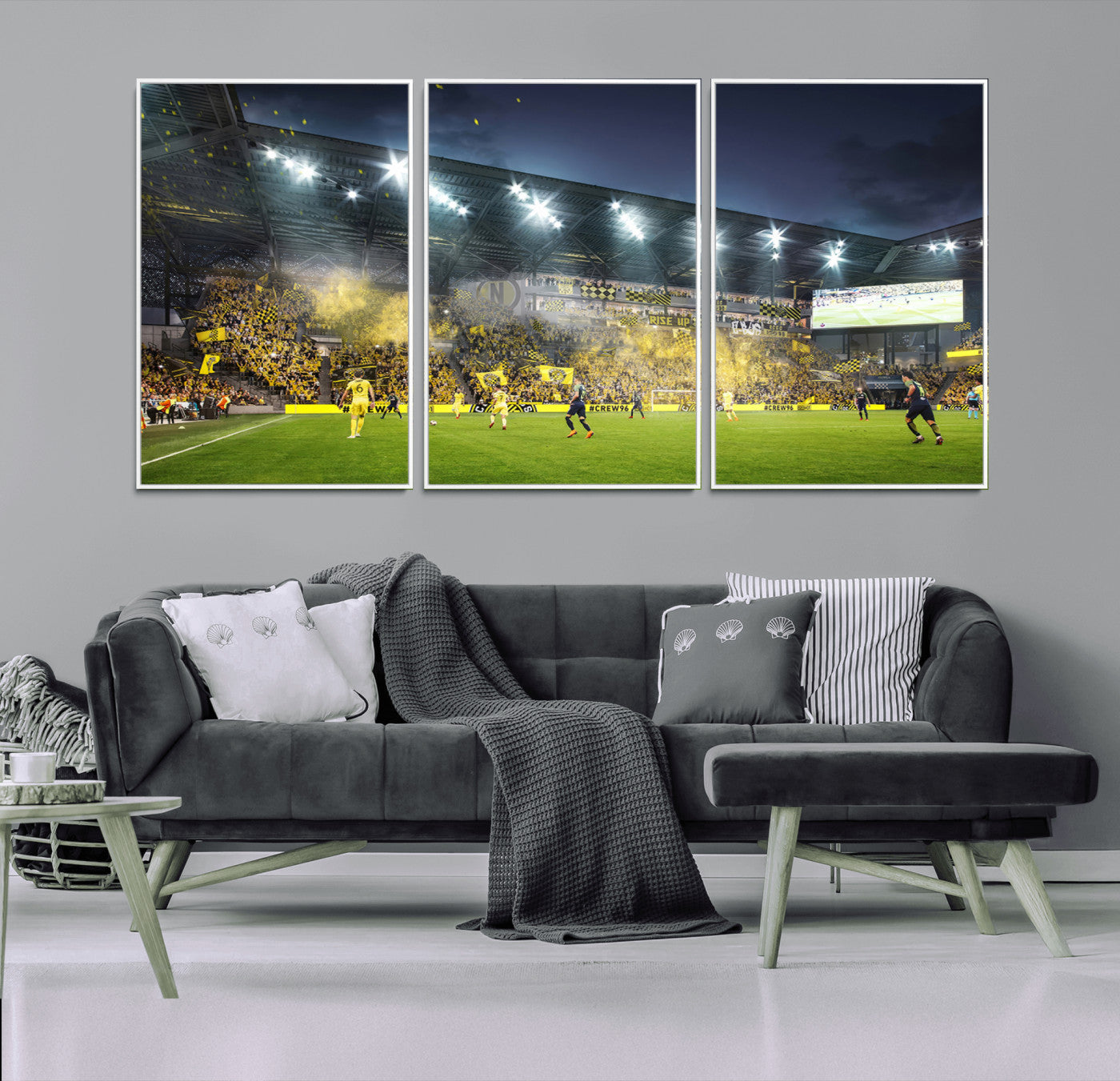 MGV-FC-60X30-3P - Columbus Crew Stadium Match Triple Canvas Wall Art - Dynamic MLS Game Scene Canvas Wall Art