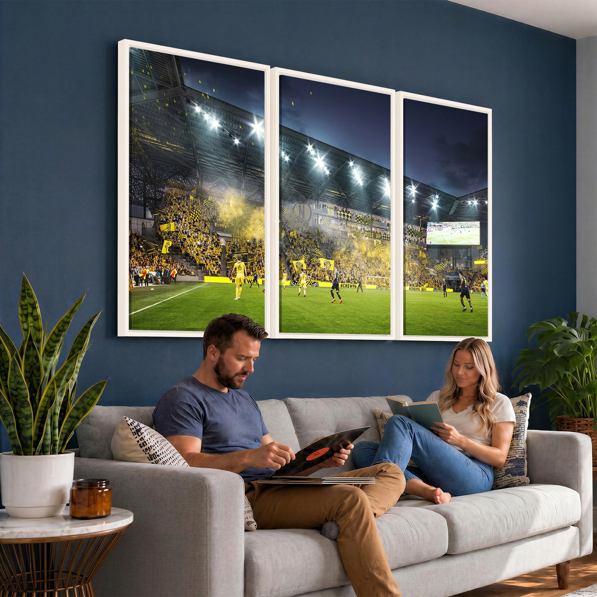 65820-MGV-CV-36X24 - Columbus Crew Stadium Match Triple Canvas Wall Art - Dynamic MLS Game Scene Canvas Wall Art