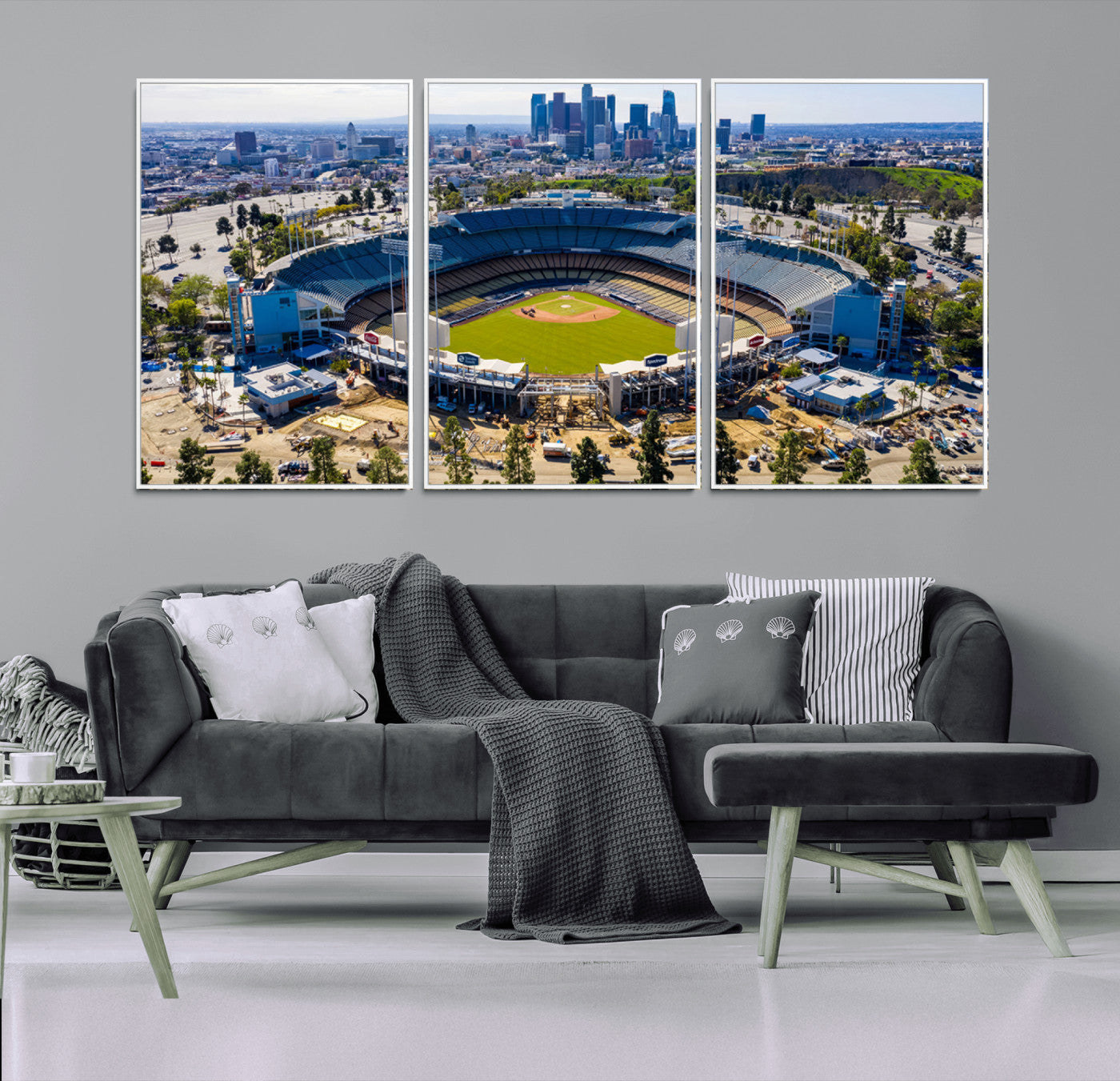 MGV-FC-60X30-3P - Los Angeles Dodgers Dodger Stadium Wall Art Canvas Print - MLB Baseball Stadium, Framed Los Angeles