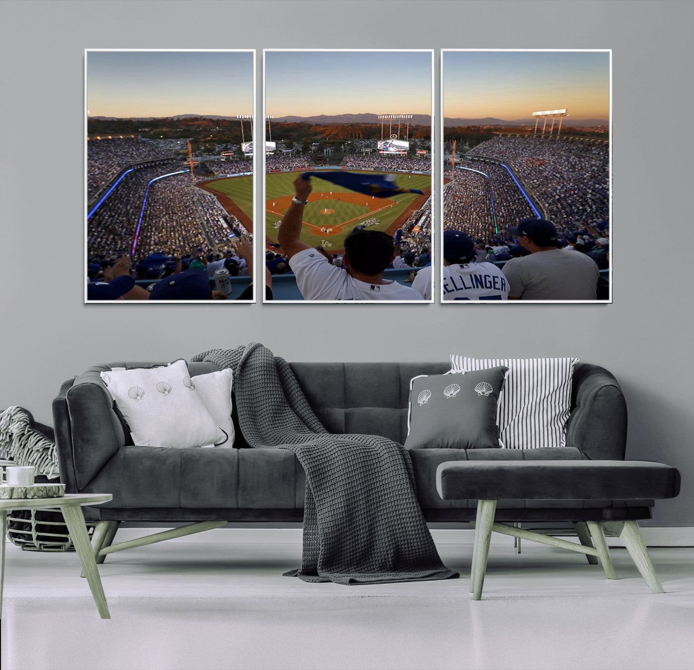 60162-MGV-CV-36X24-Dodger Stadium Sunset Game Triple Canvas Wall Art - Los Angeles Dodgers MLB Match