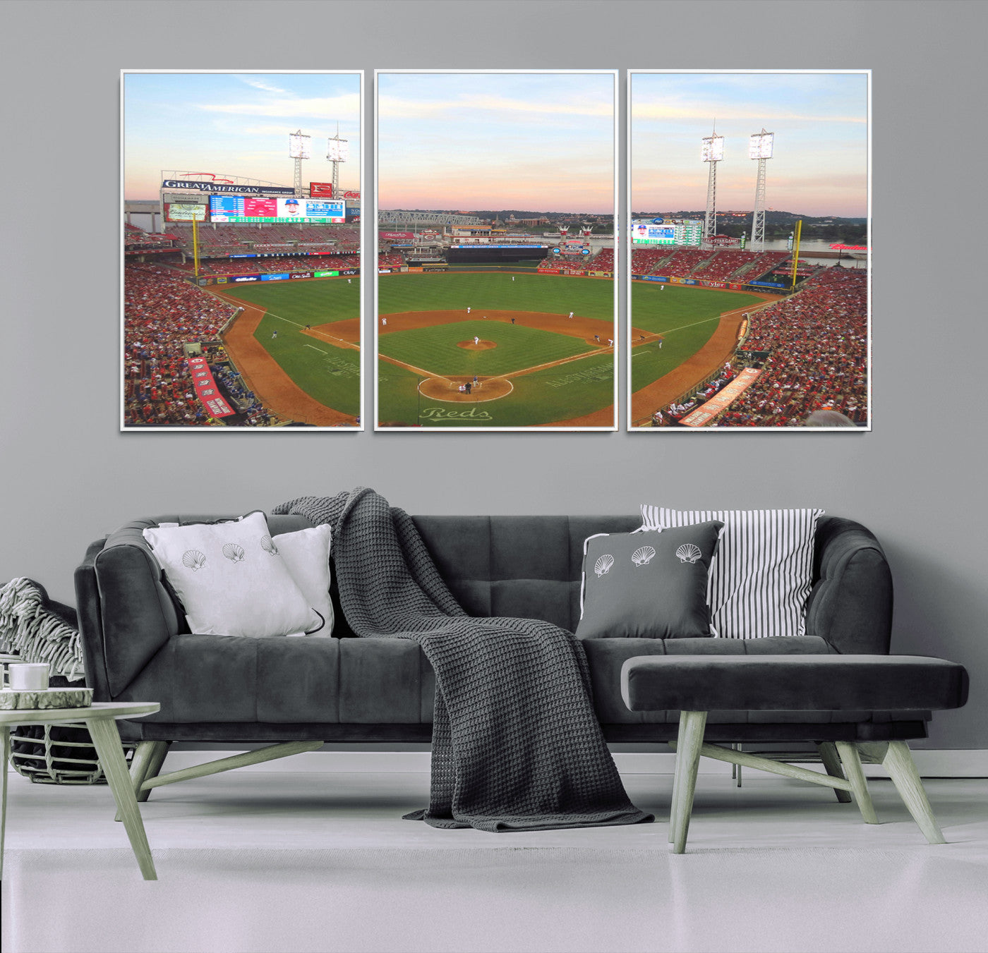 MGV-FC-60X30-3P - Cincinnati Reds Baseball Print Canvas- Cincinnati Great American Ball Park Stadium Wall Art Canvas