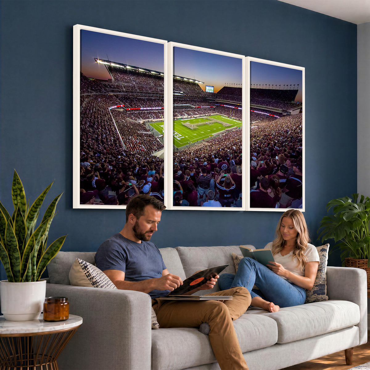 25148-MGV-CV-36X24 - Texas A&M University Aggies Football Team Print, College Station Kyle Field, Framed and Ready to Hang