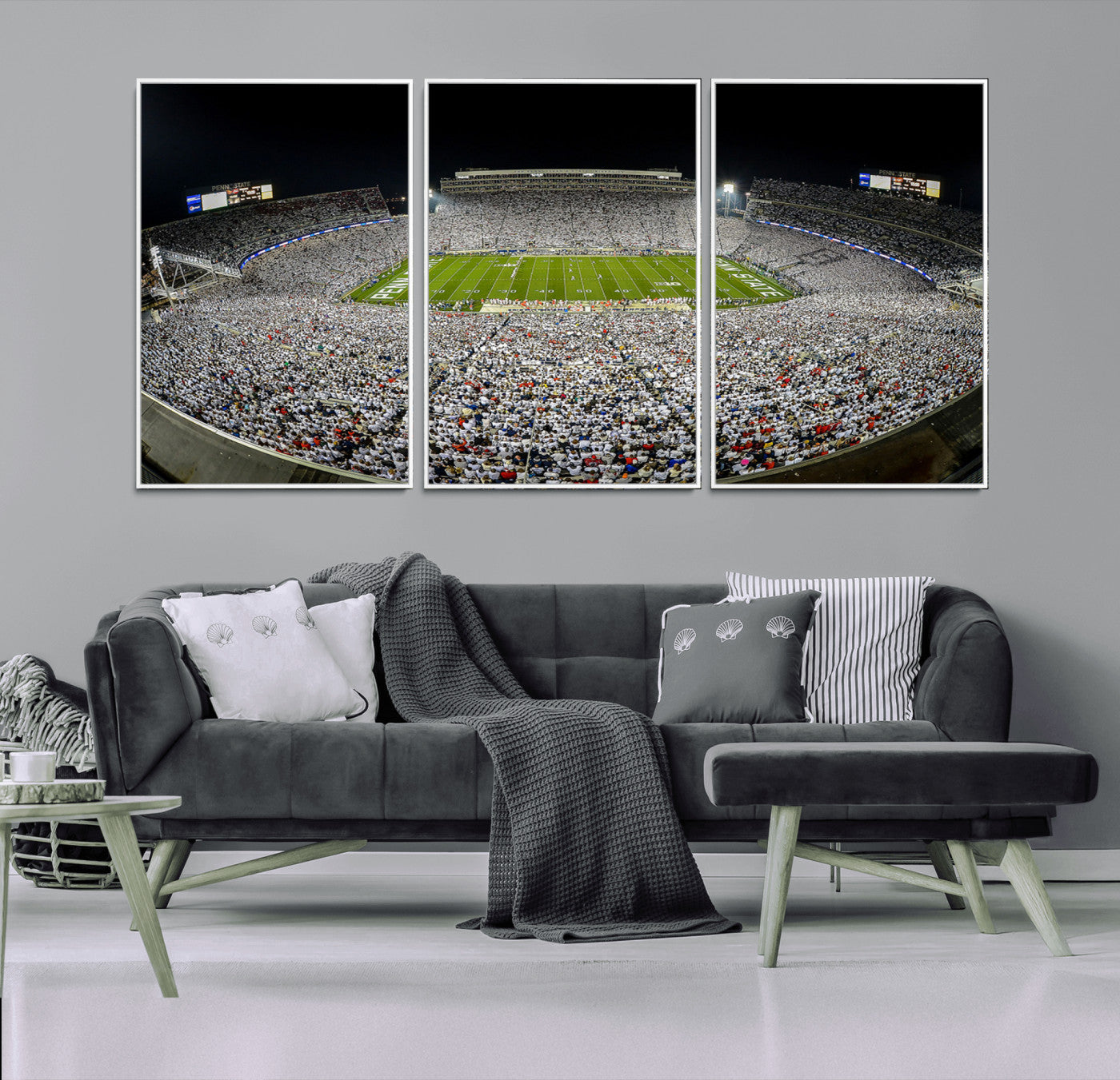 MGV-FC-60X30-3P - Beaver Stadium Night Game Triple Canvas Wall Art - Penn State Nittany Lions Football Match