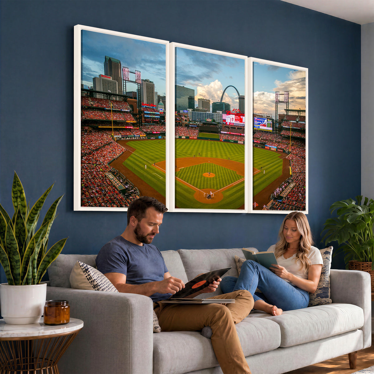 34054-MGV-CV-36X24 - St. Louis Cardinals Baseball Team Print, Busch Stadium Wall Art, Framed and Ready to Hang