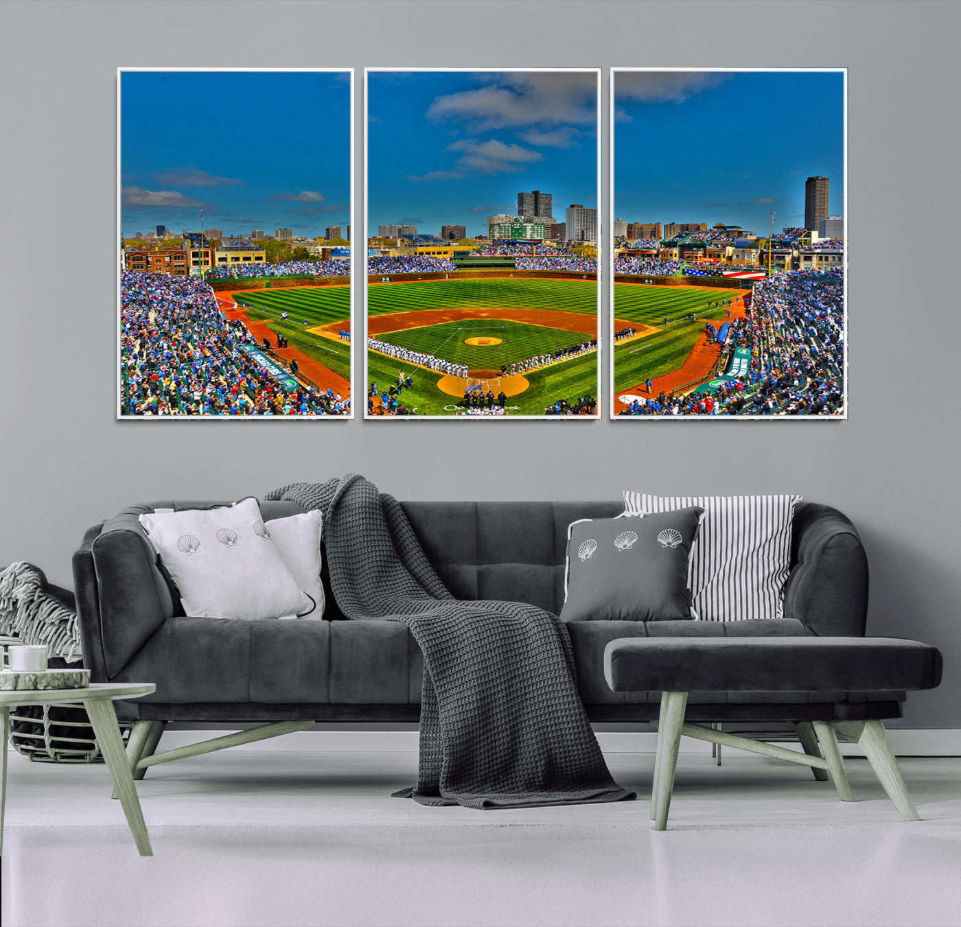 MGV-FC-60X30-3P - Wrigley Field Chicago Cubs Canvas Wall Art - Iconic Baseball Stadium Print for Sports Lovers - Ready