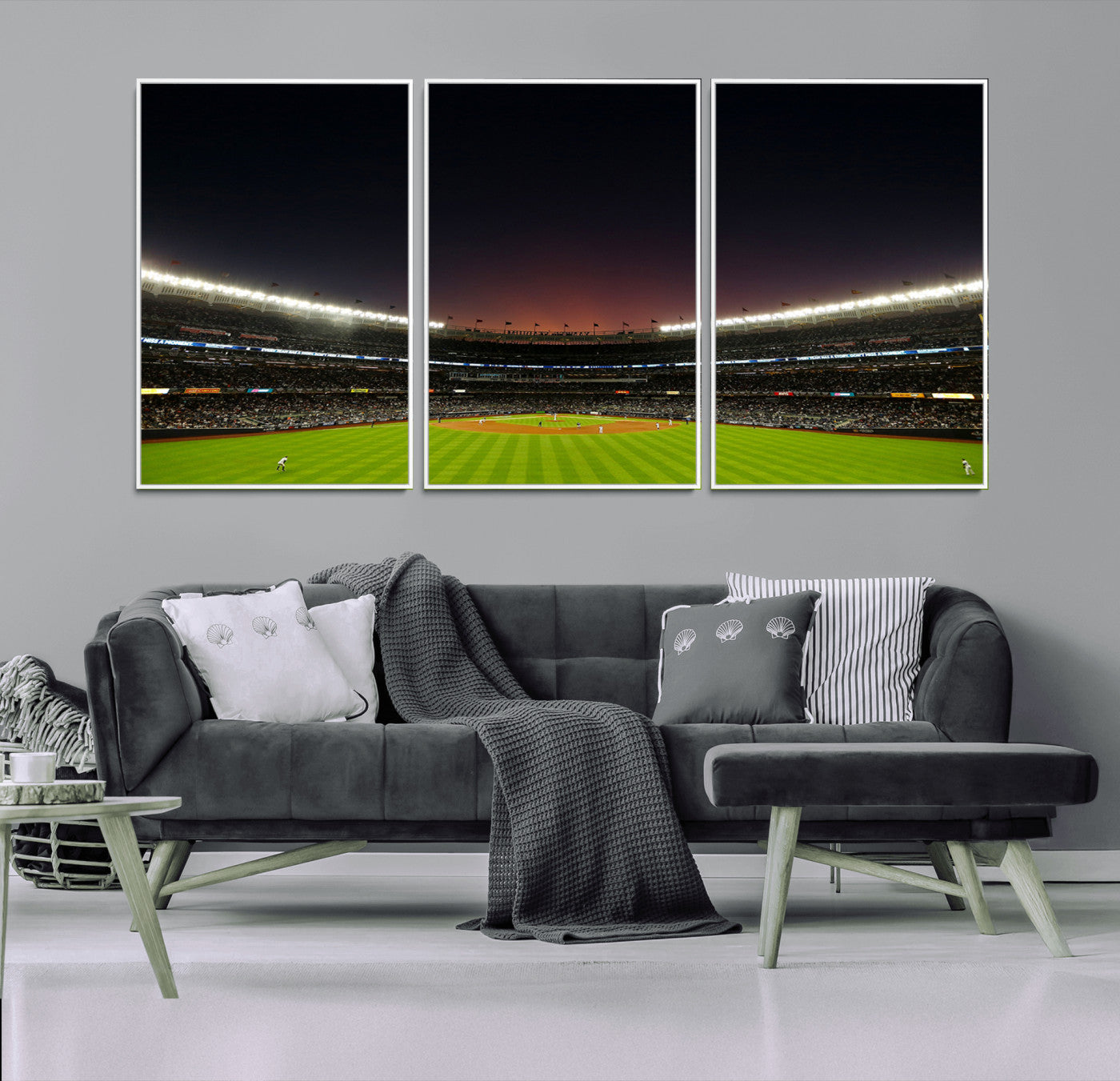 MGV-FC-60X30-3P - Yankee Stadium Night Game Triple Canvas, Yankee Stadium Canvas Wall Art - New York Yankees MLB Match