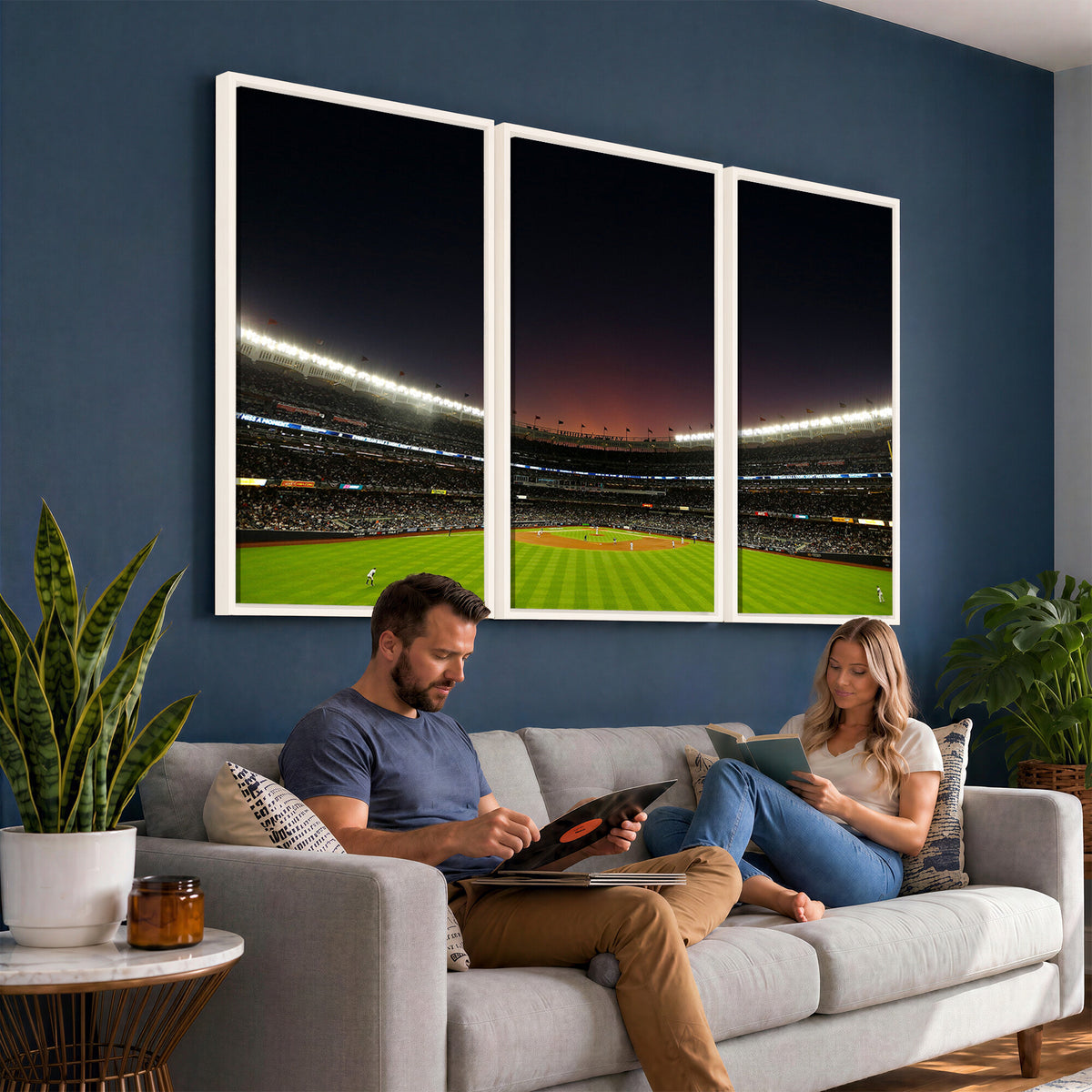 59138-MGV-CV-36X24 - Yankee Stadium Night Game Triple Canvas, New York Yankees Stadium Wall Art