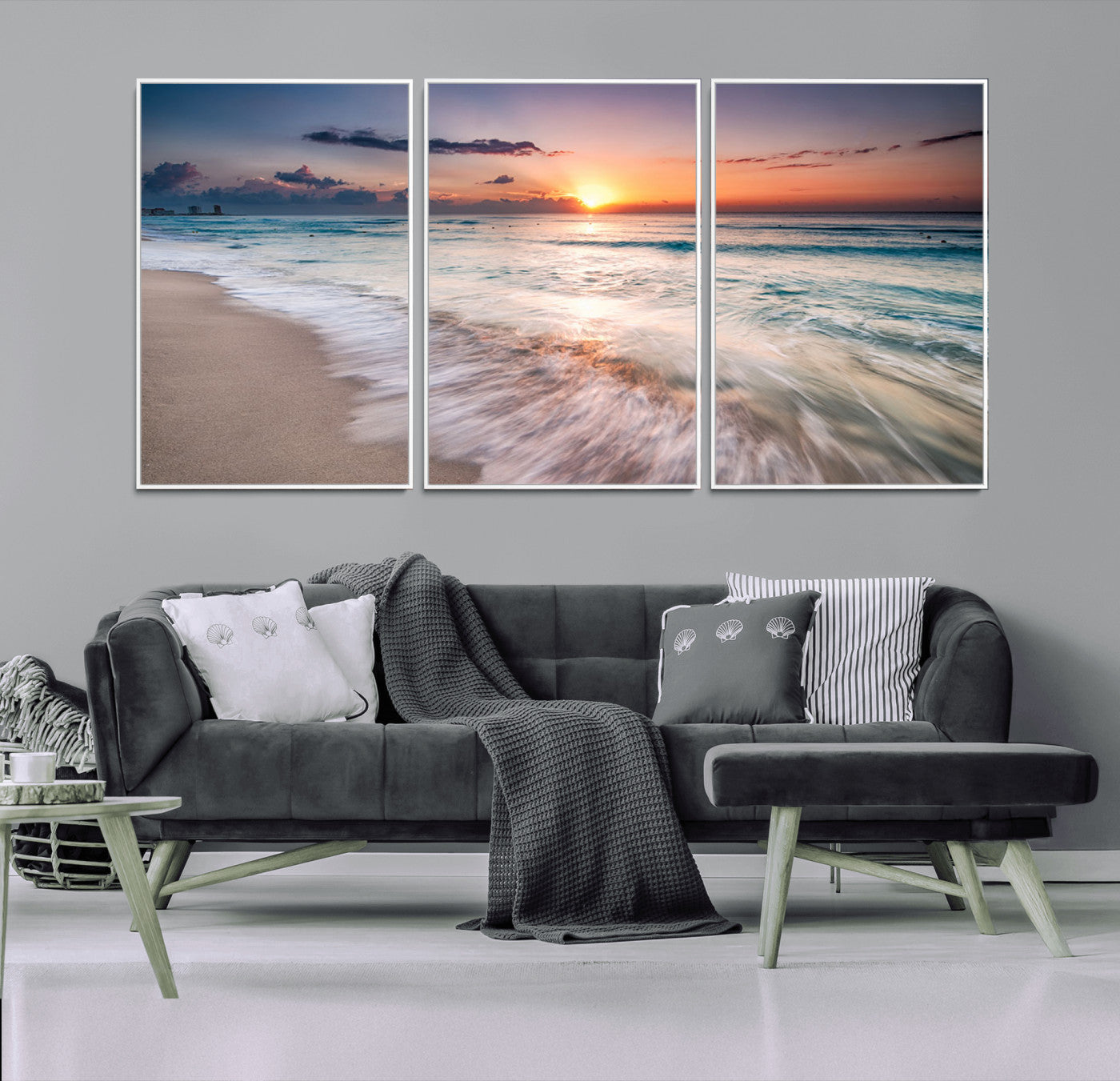 MGV-FC-60X30-3P - Sunset Beach Wall Art – Soothing Coastal Landscape, Ready to Hang for Tranquil Home Decor
