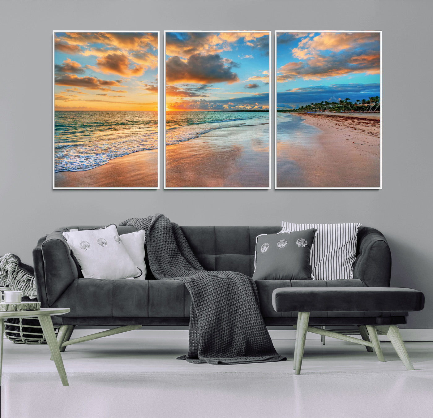MGV-FC-60X30-3P - Serene Beach Sunset Wall Art | Coastal Ocean Canvas Print | Ready to Hang Tropical Decor for Home or