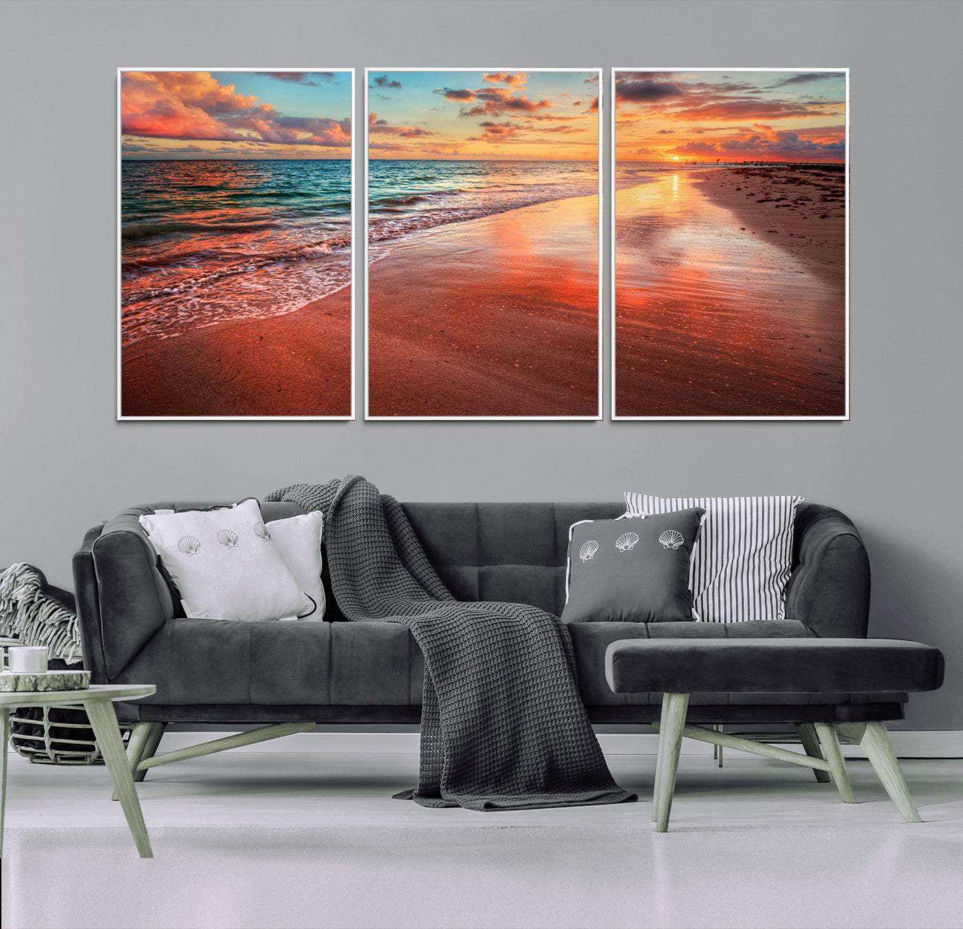 90287-MGV-FC-60X30-3P_White-Sunset Beach Wall Art | Ocean Canvas Print | Coastal Wall Art | Tranquil Sunset Canvas Print