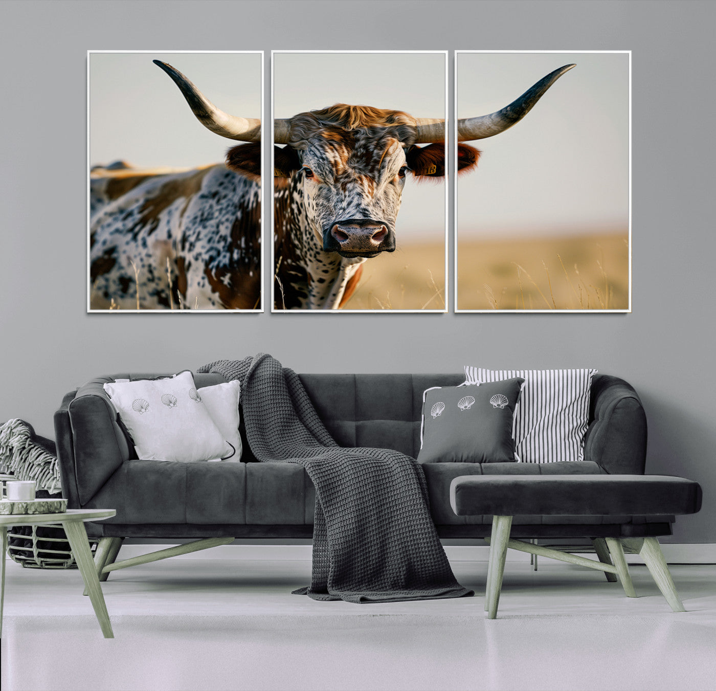 MGV-FC-60X30-3P - Texas Bull Longhorn Wall Art Canvas Print for Farm House Wall Decor, Farmhouse Wall Art Print