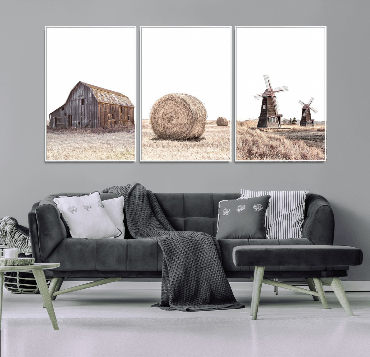 MGV-FC-60X30-3P - Farm Prints Set, Set of 3 Farmhouse Wall Art, Country House Decor, Barn Print, Wheat Print,