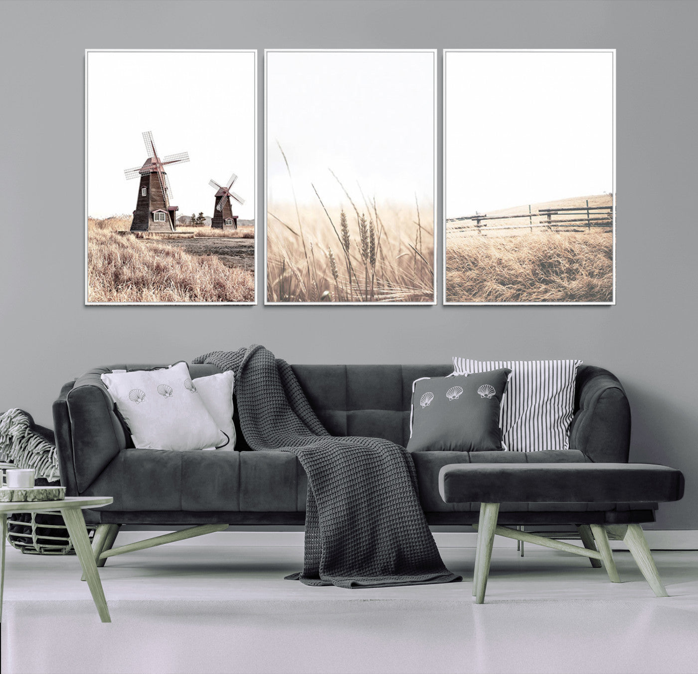 56649-MGV-CV-36X24-Farm Prints Set, Set of 3 Farmhouse Wall Art, Country House Decor, Barn Print, Wheat Print,