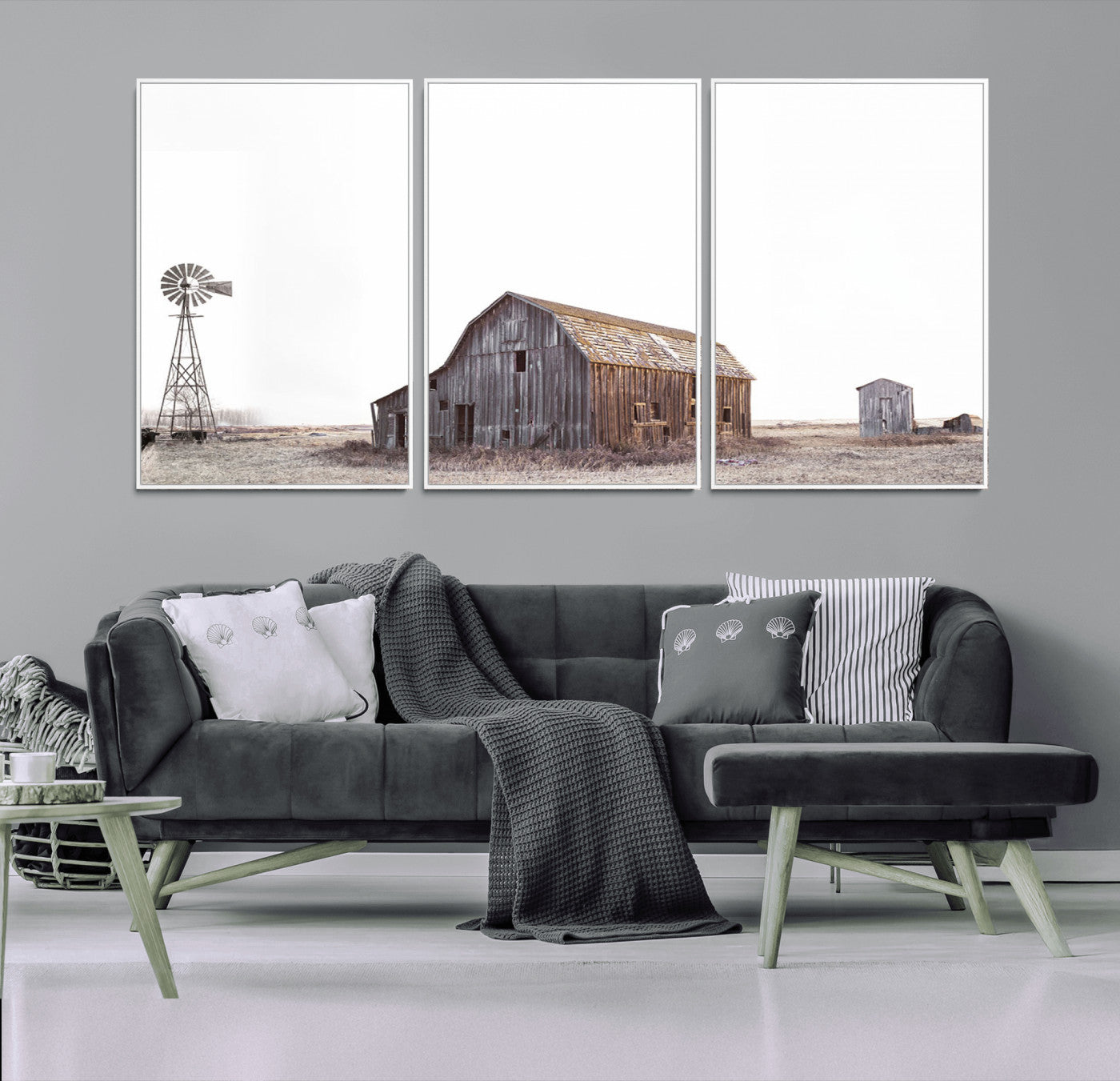 64560-MGV-CV-36X24-Set of 3 Rustic Farmhouse Wall Art Prints – Country Barn, Wheat Field, and Farm Landscape for Cozy