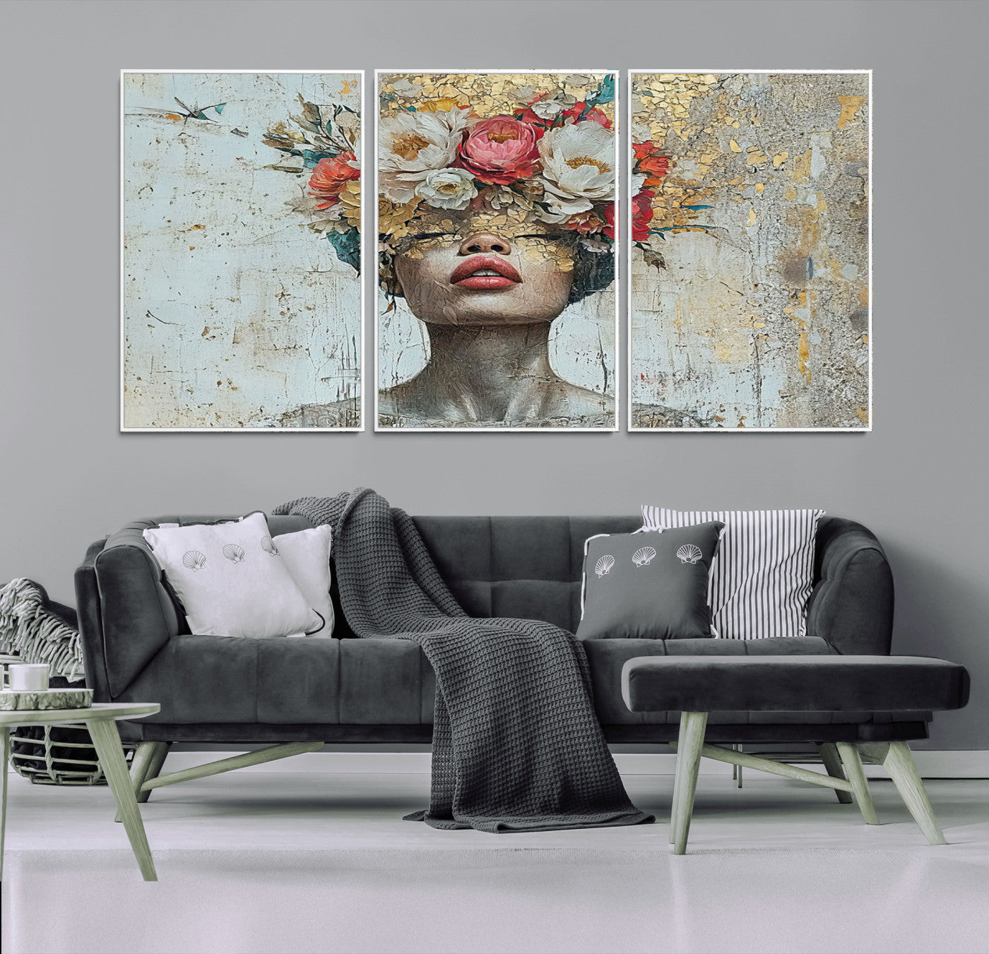 26919-MGV-CV-36X24-Golden Petal Wall Art Canvas Print - Silhouette Woman Wall Art Canvas Print, Floral Woman Portrait