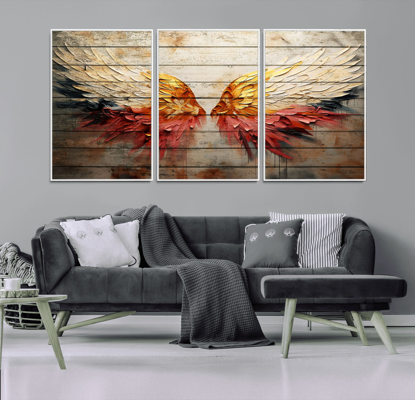 MGV-FC-60X30-3P - Abstract Angel Wings Canvas Wall Art – Framed and Ready to Hang Modern Angelic Wings Decor for