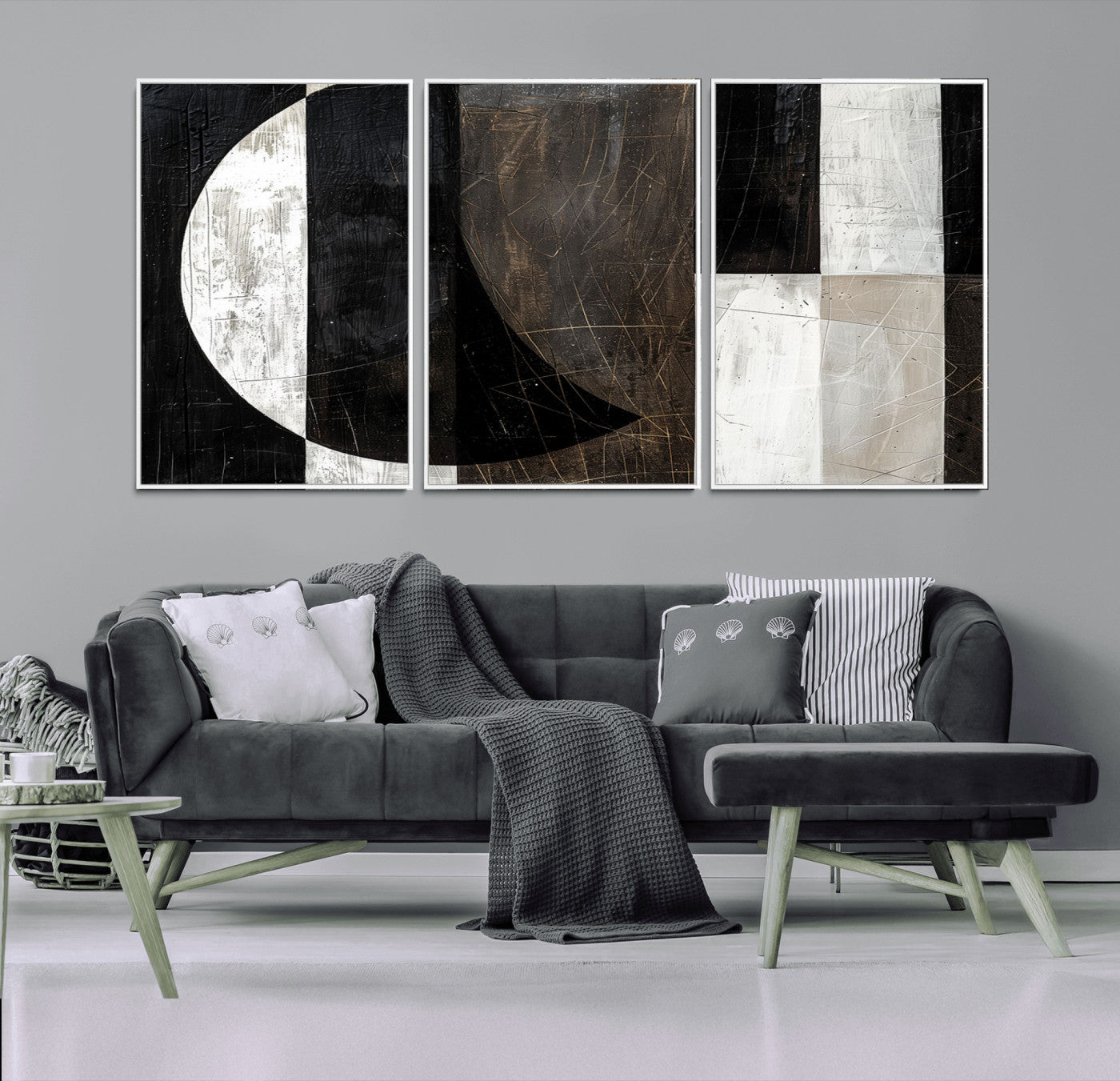 47880-MGV-FC-60X30-3P - Abstract Modern Wabi Sabi Wall Art Canvas Print Set – Minimalist Mid-Century Contemporary Artwork for Home, Office