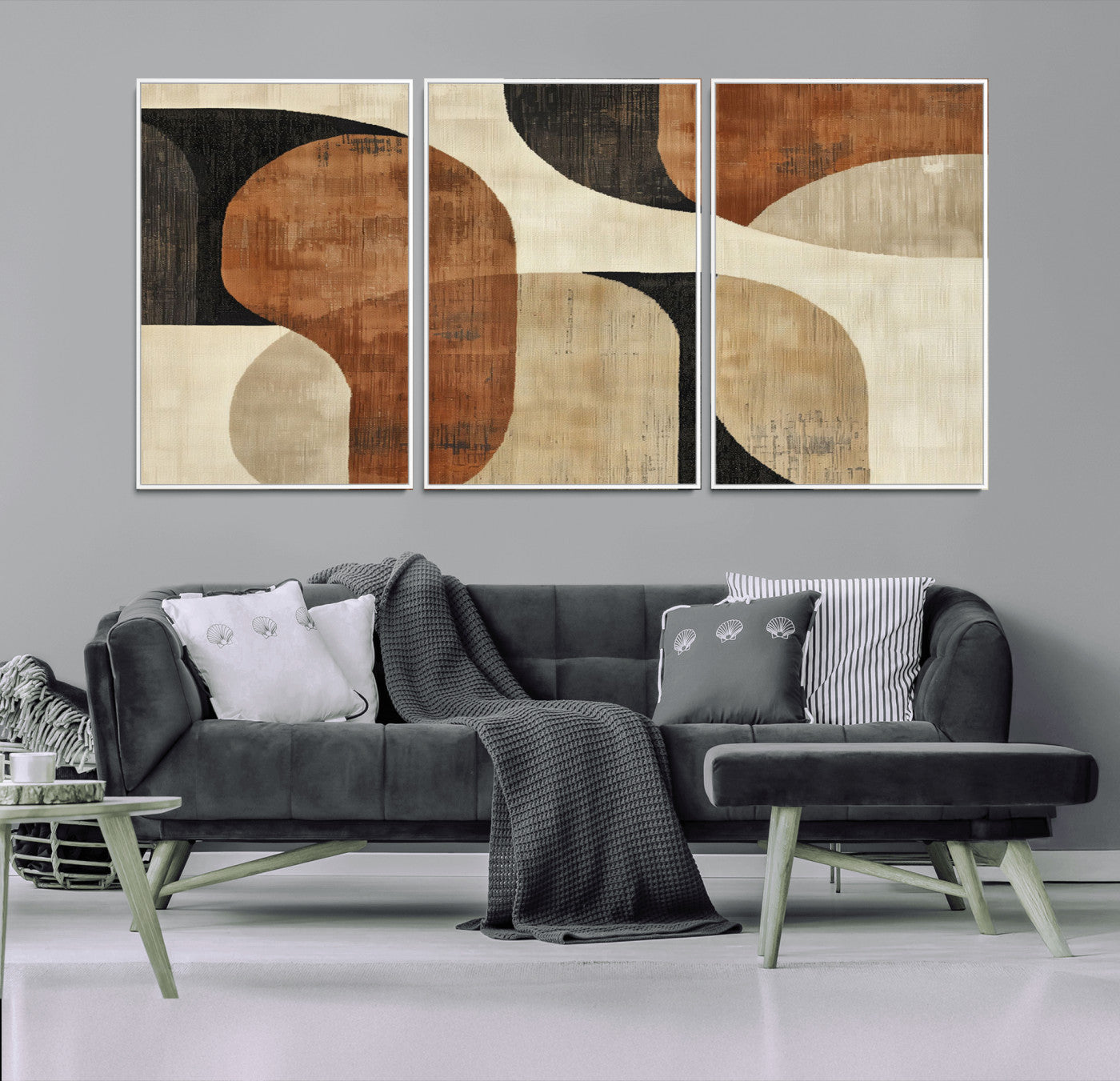 MGV-FC-60X30-3P - Wabi Sabi Abstract Wall Art Canvas Print | Large Minimalist Modern Geometric Wall Decor for Living