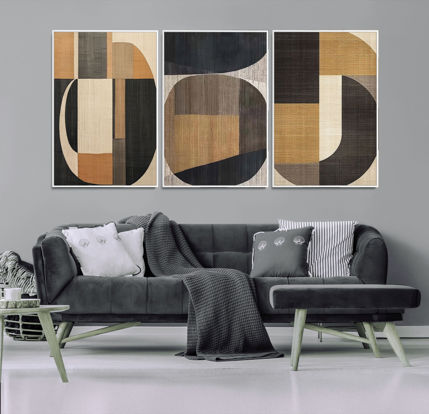 MGV-FC-60X30-3P - Modern Brown Wabi Sabi Abstract Wall Art Canvas Print Set, Minimalist Wall Art