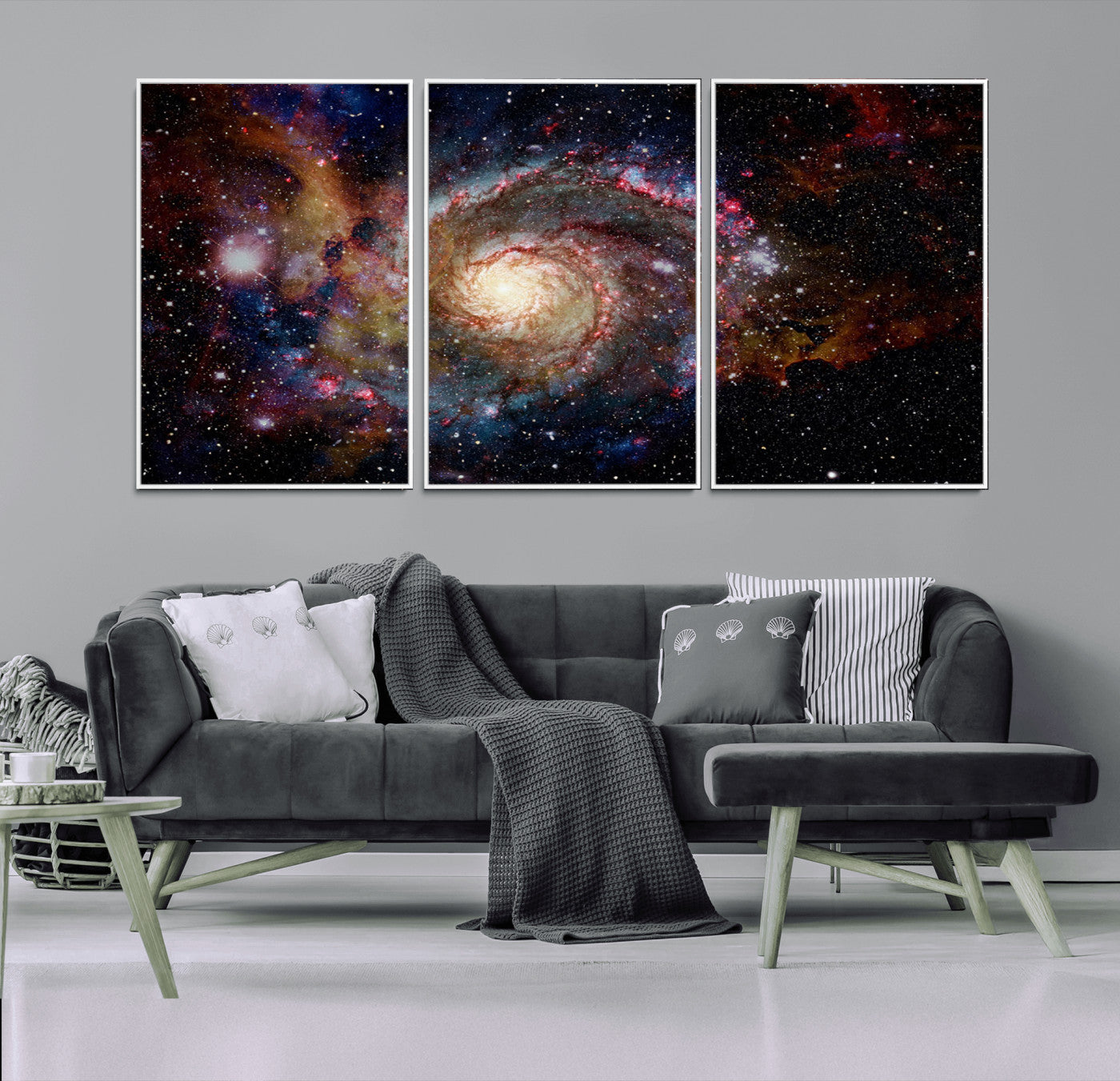 MGV-FC-60X30-3P - Nebula and Galaxies in Space Wall Art Canvas Print, Spiral Galaxy Wall Art Canvas Print