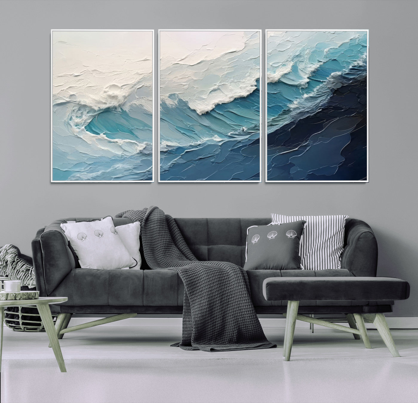 MGV-FC-60X30-3P - Ocean Wave Canvas Wall Art Print - Coastal Wall Decor for Living Room - Large Ocean Wave Wall Art