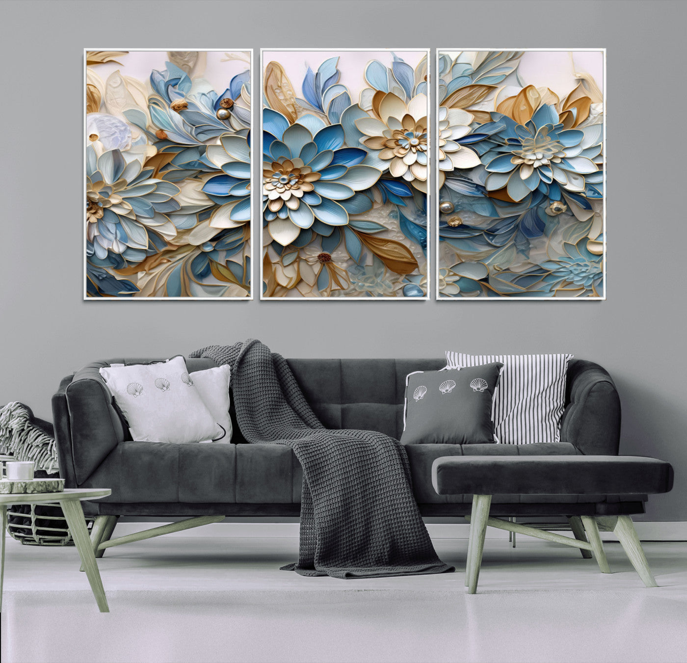 MGV-FC-60X30-3P - Blu Abstract Flower Wall Art Canvas Print