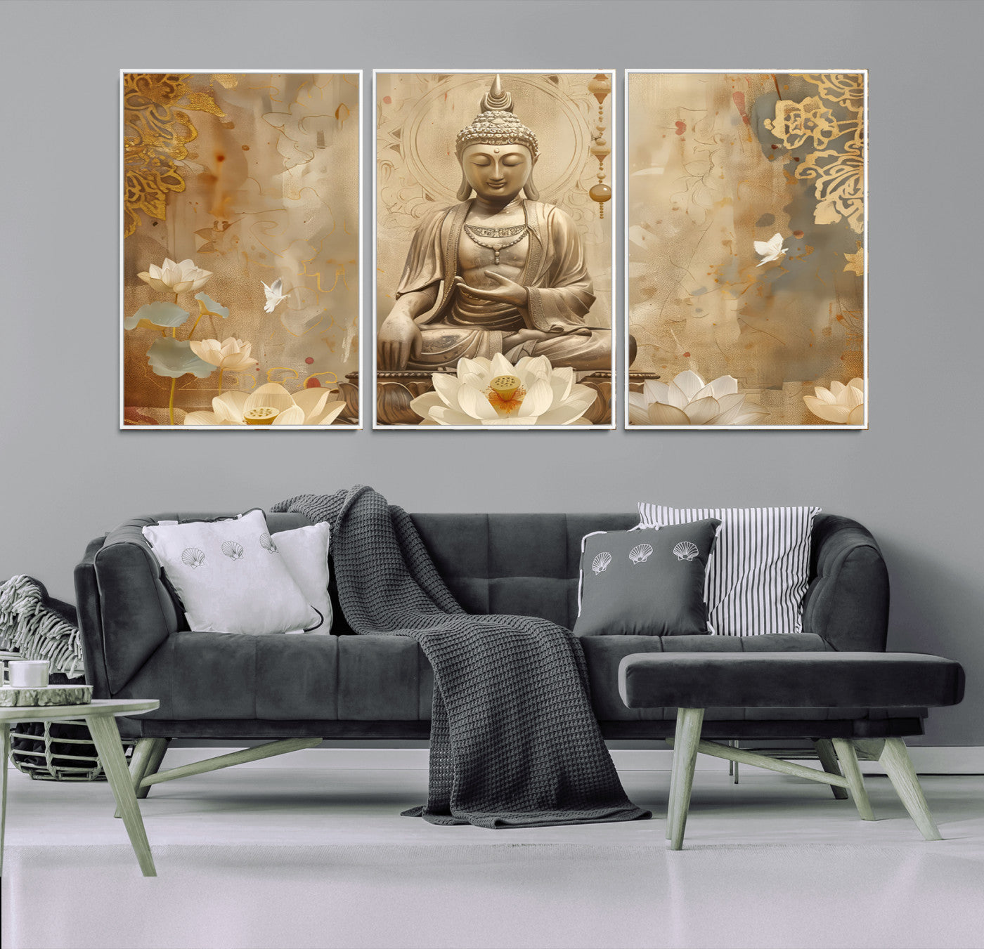 MGV-FC-60X30-3P - Buddha Wall Art Canvas Print, Buddha Meditation Room Decor, Yoga Room Wall Decor