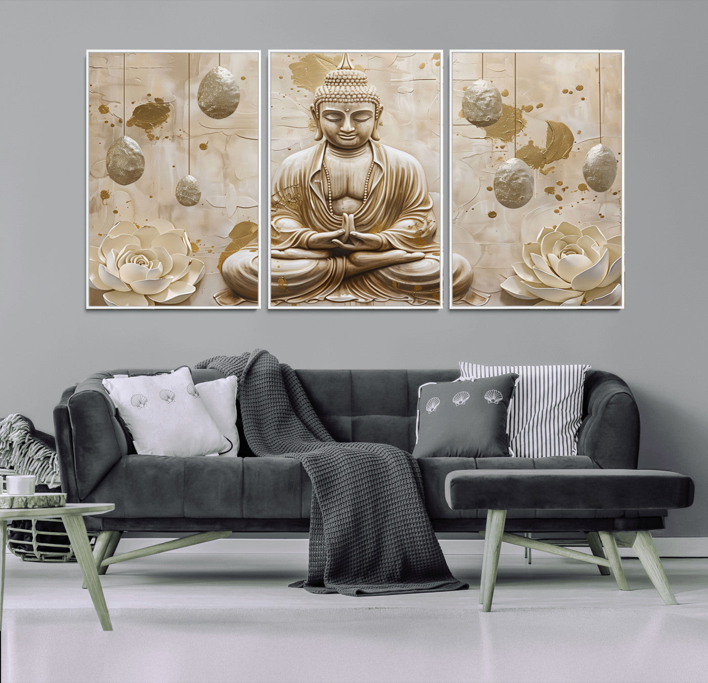MGV-FC-60X30-3P - Serene Buddha Wall Art | Yoga Room Decor and Meditation Wall Art Print | Framed and Ready to Hang