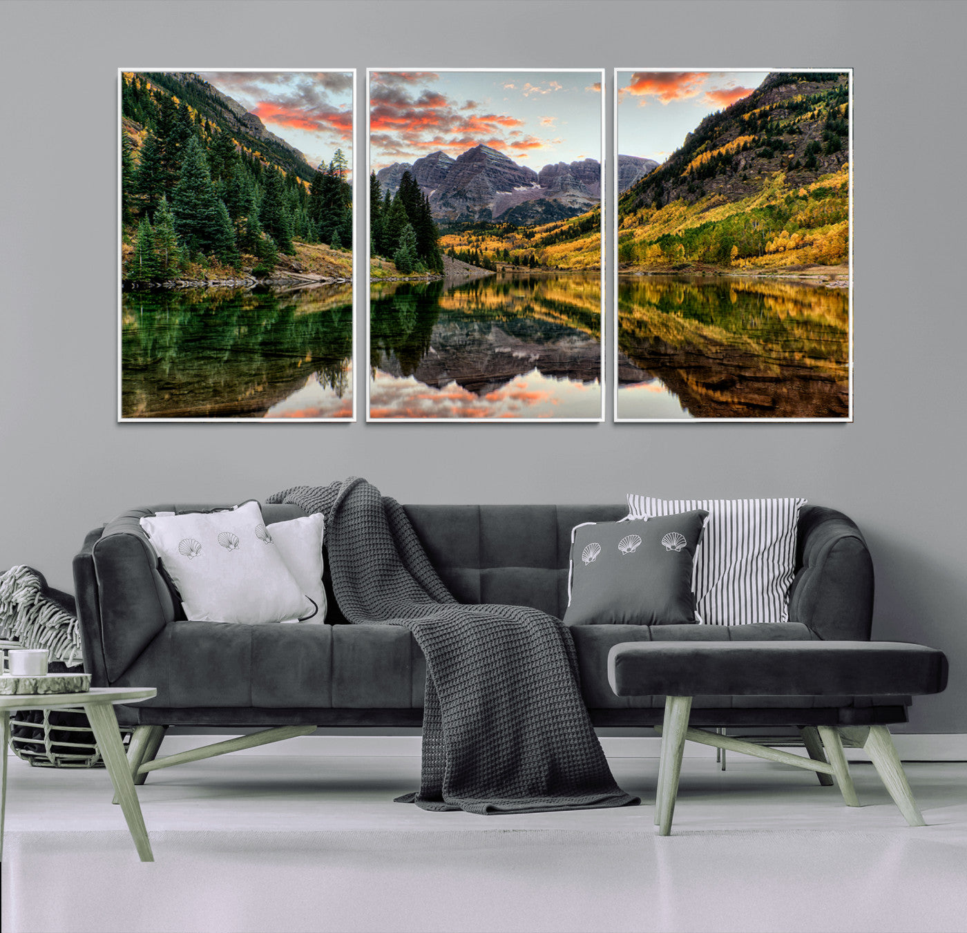 MGV-FC-60X30-3P - Maroon Bells Wall Art - Scenic Canvas Print of Maroon Bells in Autumn for Elegant Home or Office