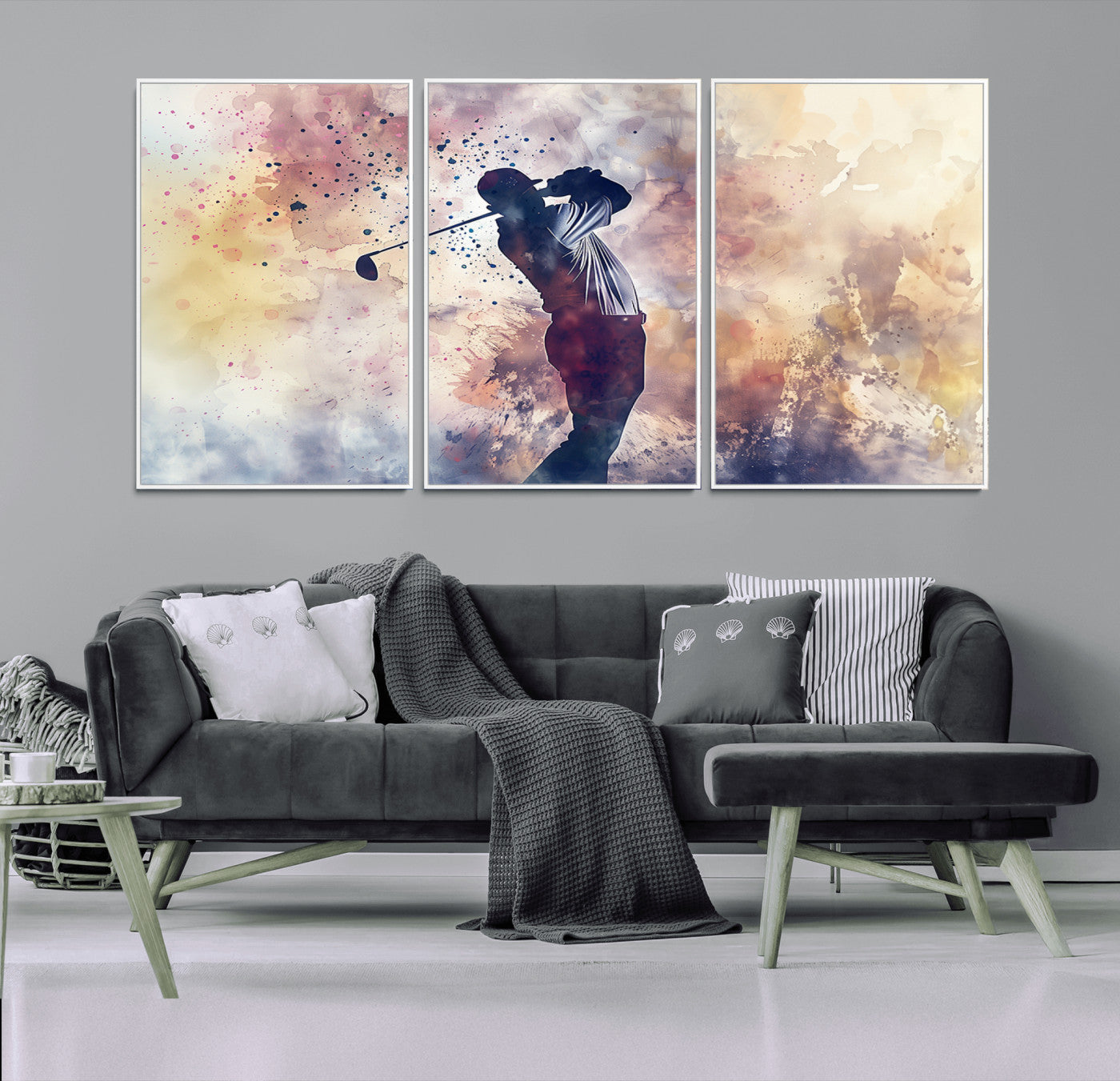 10848-MGV-CV-36X24-Abstract Watercolor Golf Player Wall Art Canvas Print