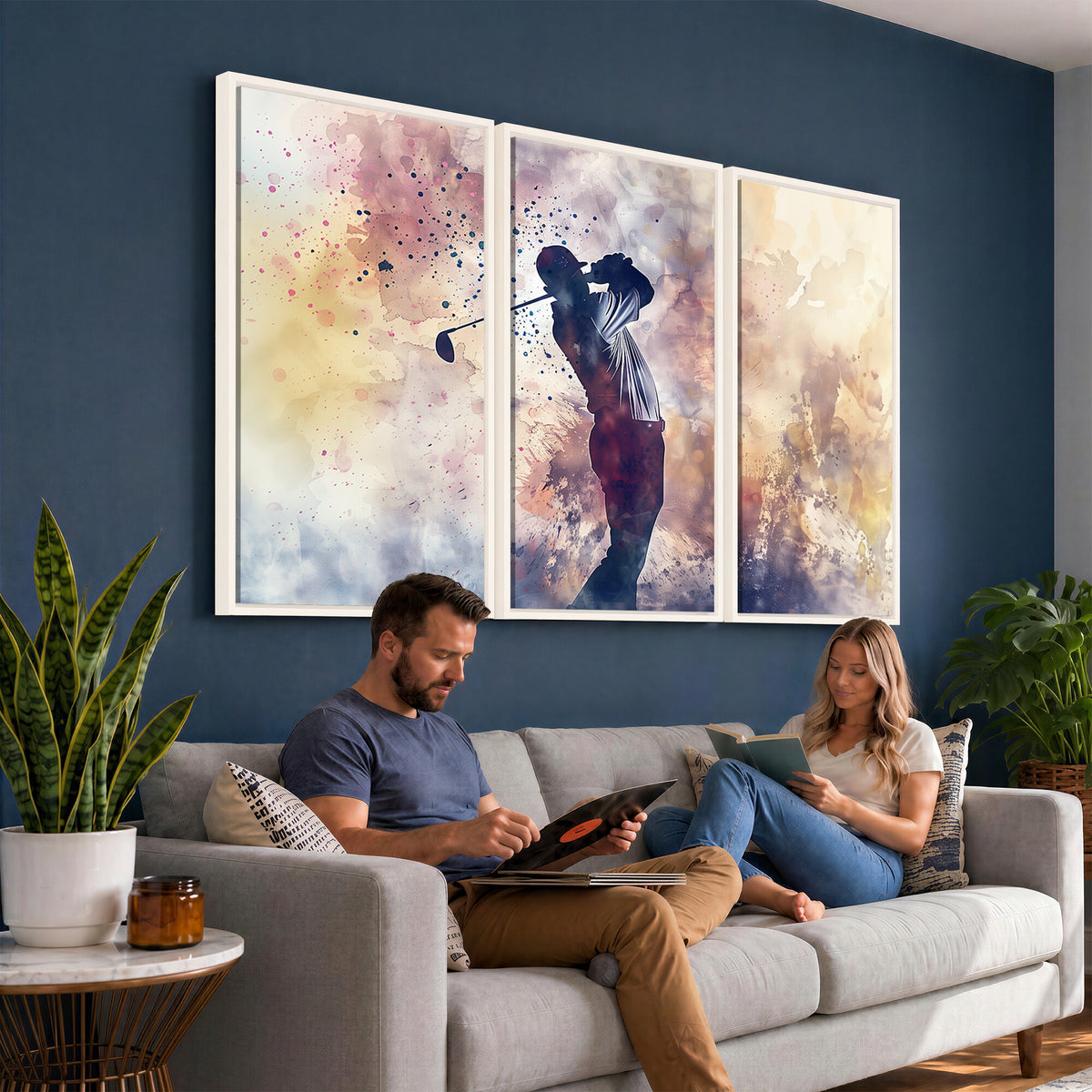 10848-MGV-CV-36X24 - Abstract Watercolor Golf Player Wall Art Canvas Print