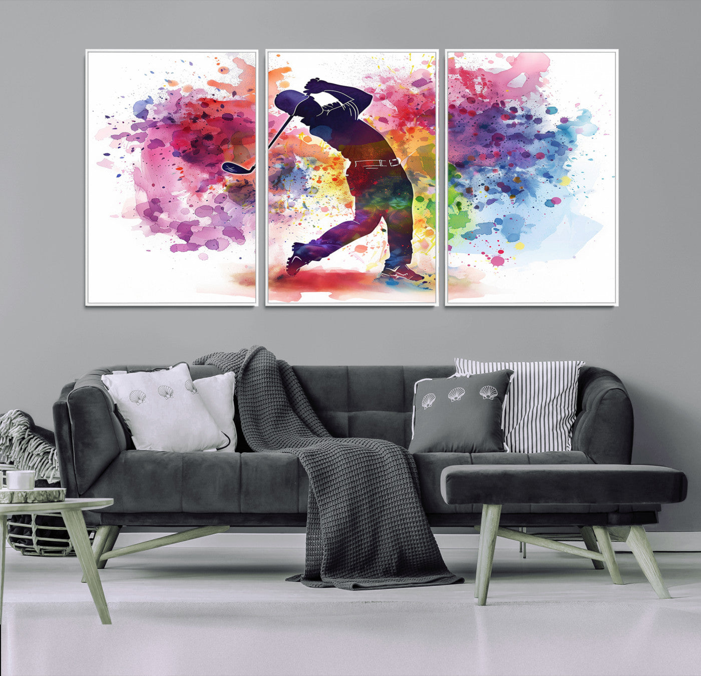 66537-MGV-CV-36X24-Colorful Golfer Swing Wall Art Canvas Print - Ready to Hang, Framed Sports Decor