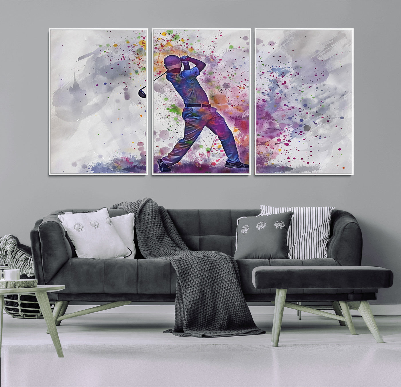 60116-MGV-CV-36X24-Watercolor Golf Swing Wall Art Canvas Print | Vibrant Abstract Golf Player Silhouette |