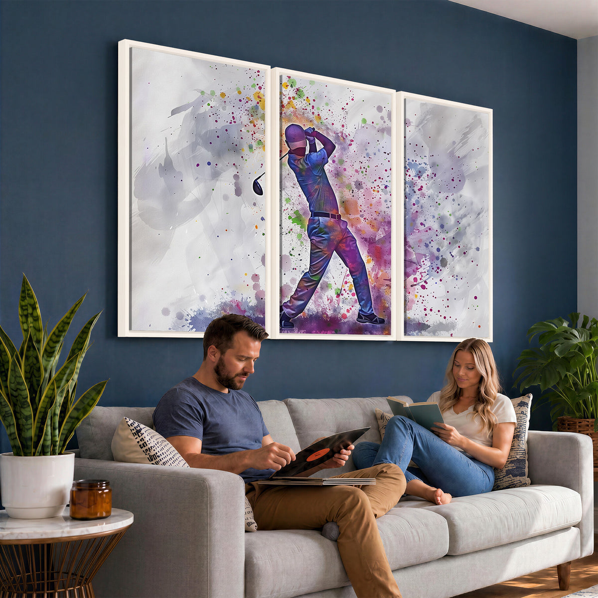 60116-MGV-CV-36X24 - Watercolor Golf Swing Wall Art Canvas Print, Vibrant, Framed and Ready to Hang