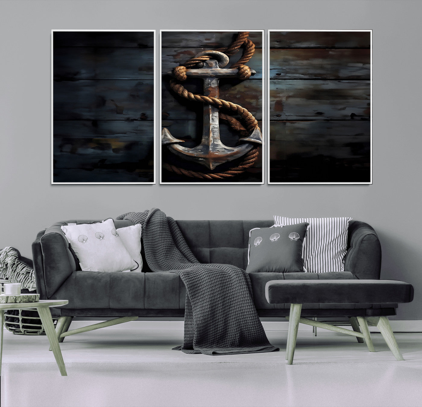 20984-MGV-CV-36X24-3 Panel Grunge Abstract Anchor Wall Art Canvas Print Set