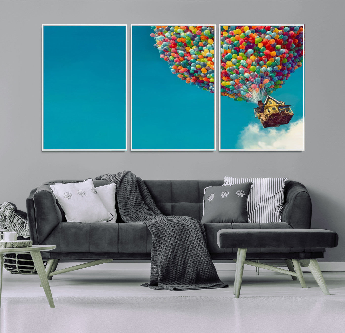 47007-MGV-CV-36X24-Carl Fredricksen, Up Movie Wall Art, Colorful Balloon House Art | Whimsical Wall Decor for Living